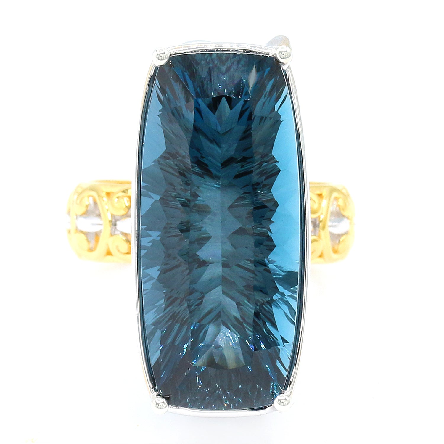 Limited Edition Gems en Vogue One-of-a-Kind 23.97ctw Millennium Cut Imperial London Blue Topaz Panther Honker Ring