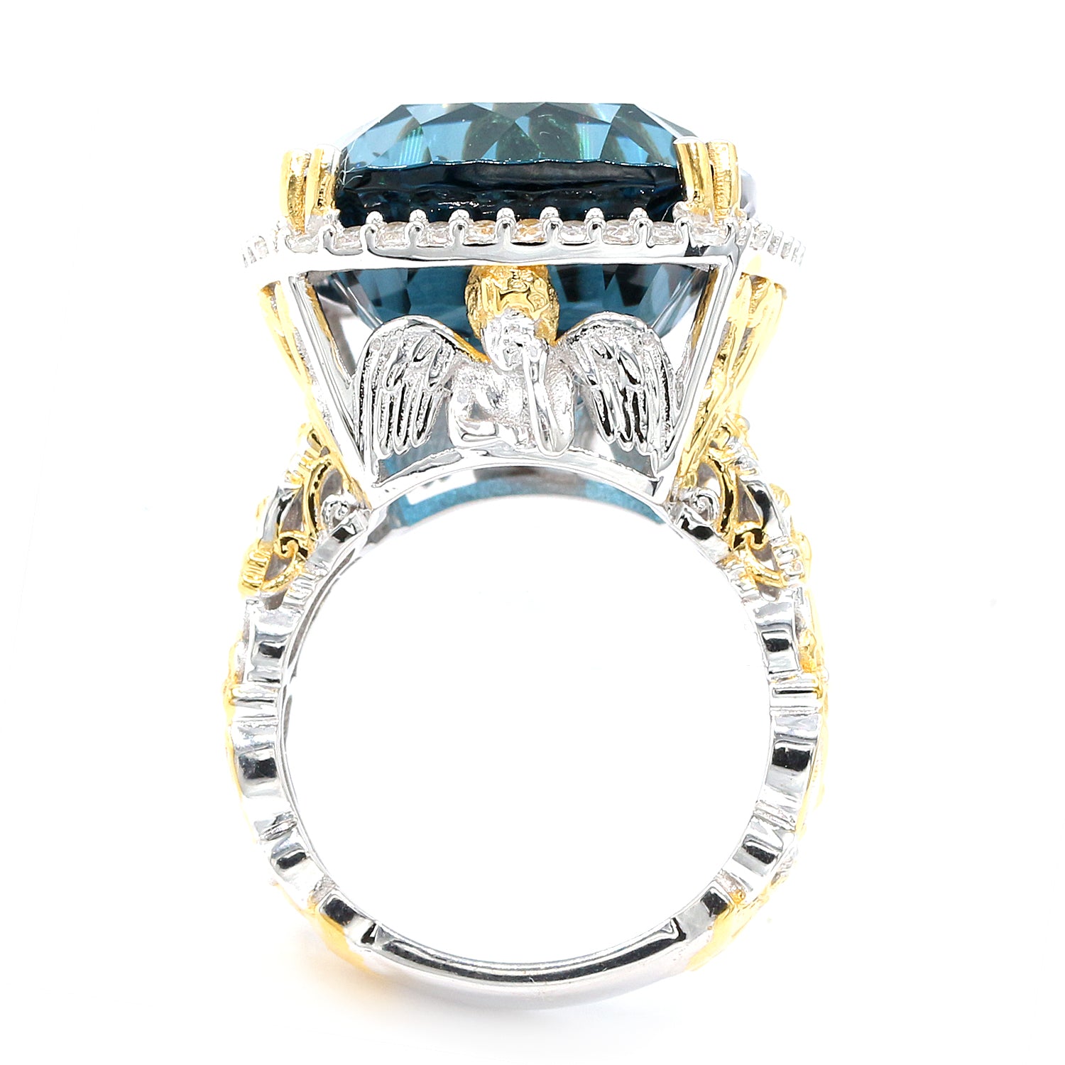 Limited Edition Gems en Vogue One-of-a-Kind 33.30ctw Millennium Cut Imperial London Blue Topaz & White Zircon Angel Honker Ring