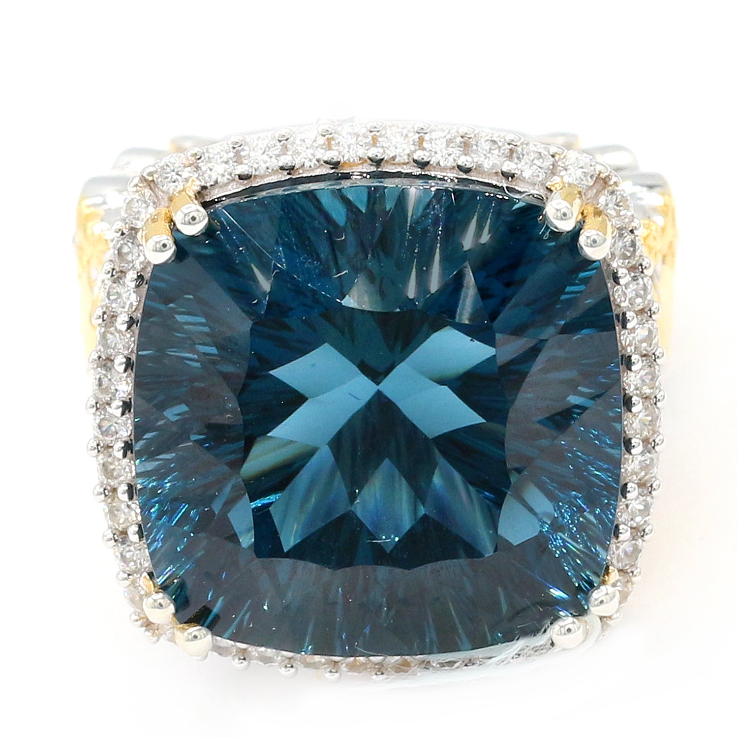 Limited Edition Gems en Vogue One-of-a-Kind 33.30ctw Millennium Cut Imperial London Blue Topaz & White Zircon Angel Honker Ring