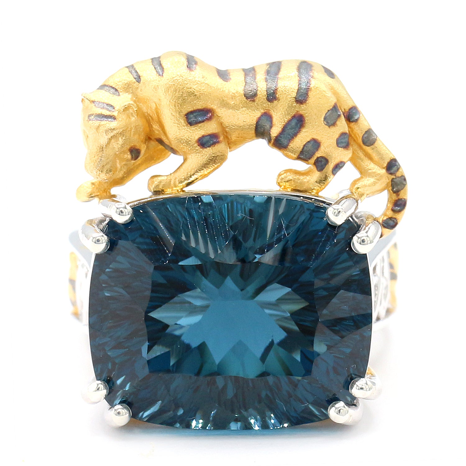 Limited Edition Gems en Vogue One-of-a-Kind 33.32ctw Millennium Cut Imperial London Blue Topaz Tiger Honker Ring