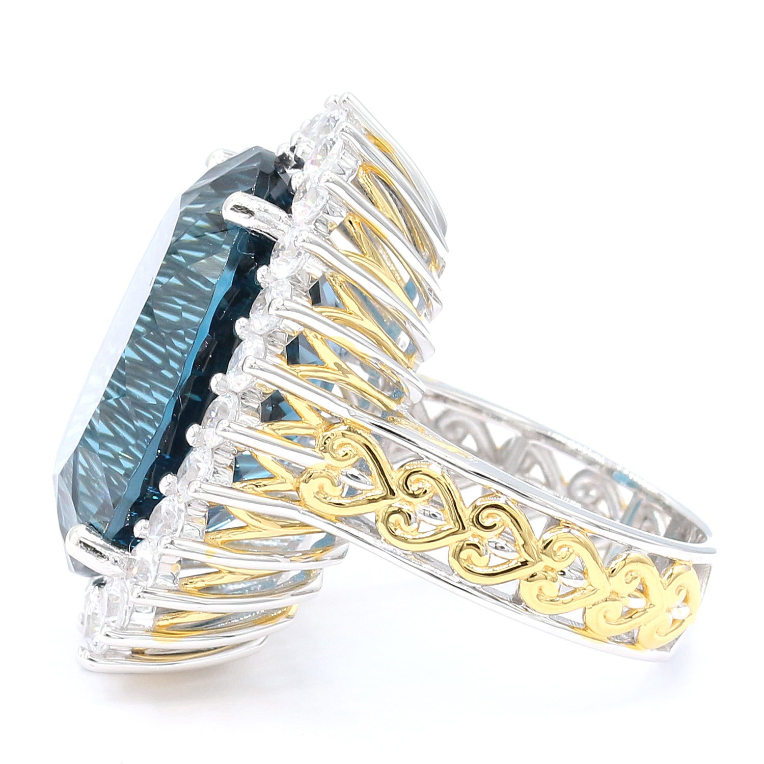 Limited Edition Gems en Vogue 37.26ctw Millennium Cut Imperial London Blue Topaz & White Zircon Halo Honker Ring