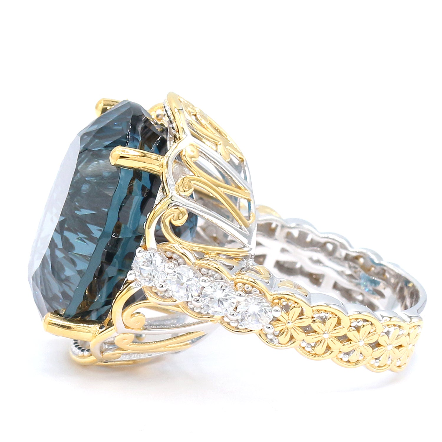 Limited Edition Gems en Vogue One-of-a-Kind 36.79ctw Millennium Cut Imperial London Blue Topaz & White Zircon Honker Ring