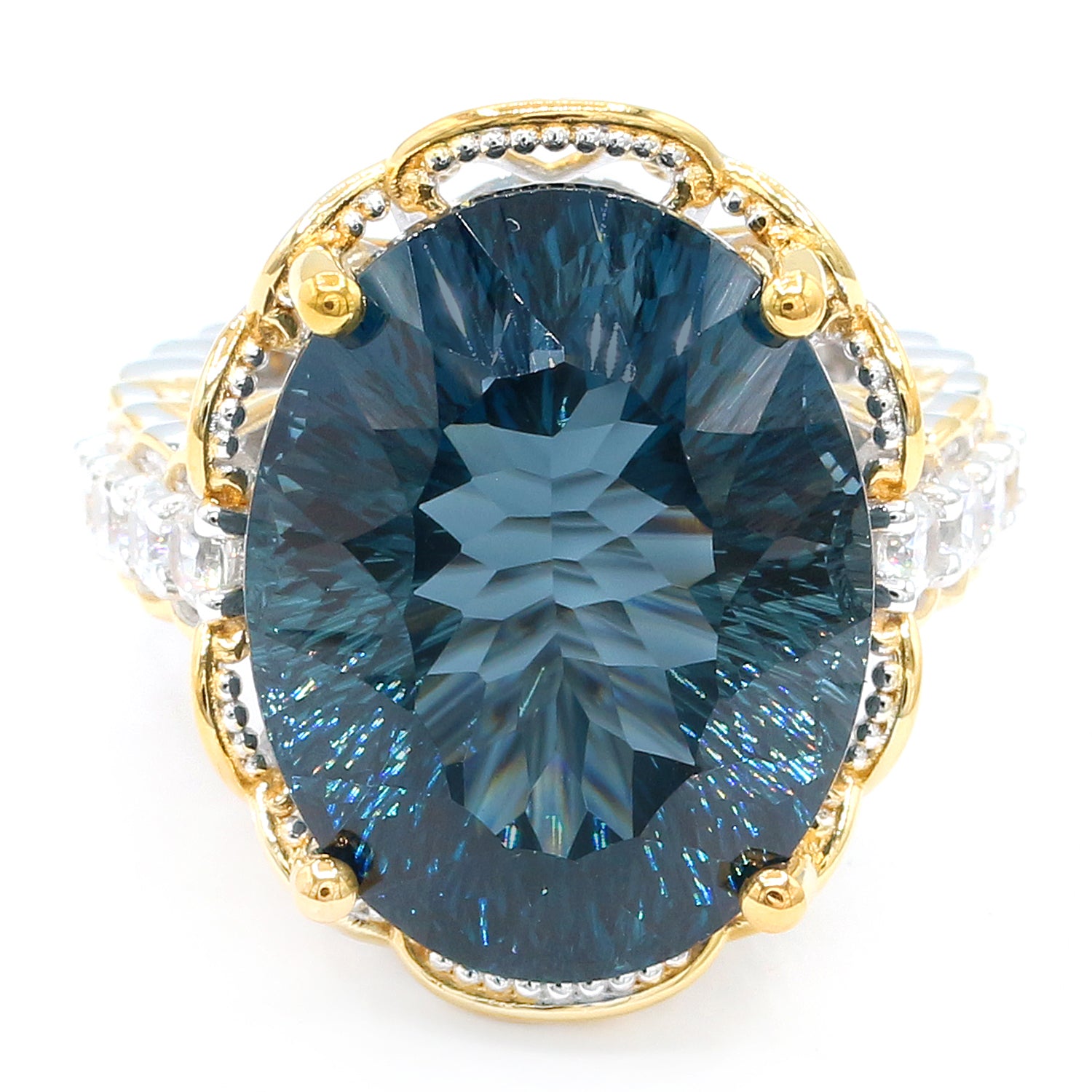 Limited Edition Gems en Vogue One-of-a-Kind 36.79ctw Millennium Cut Imperial London Blue Topaz & White Zircon Honker Ring