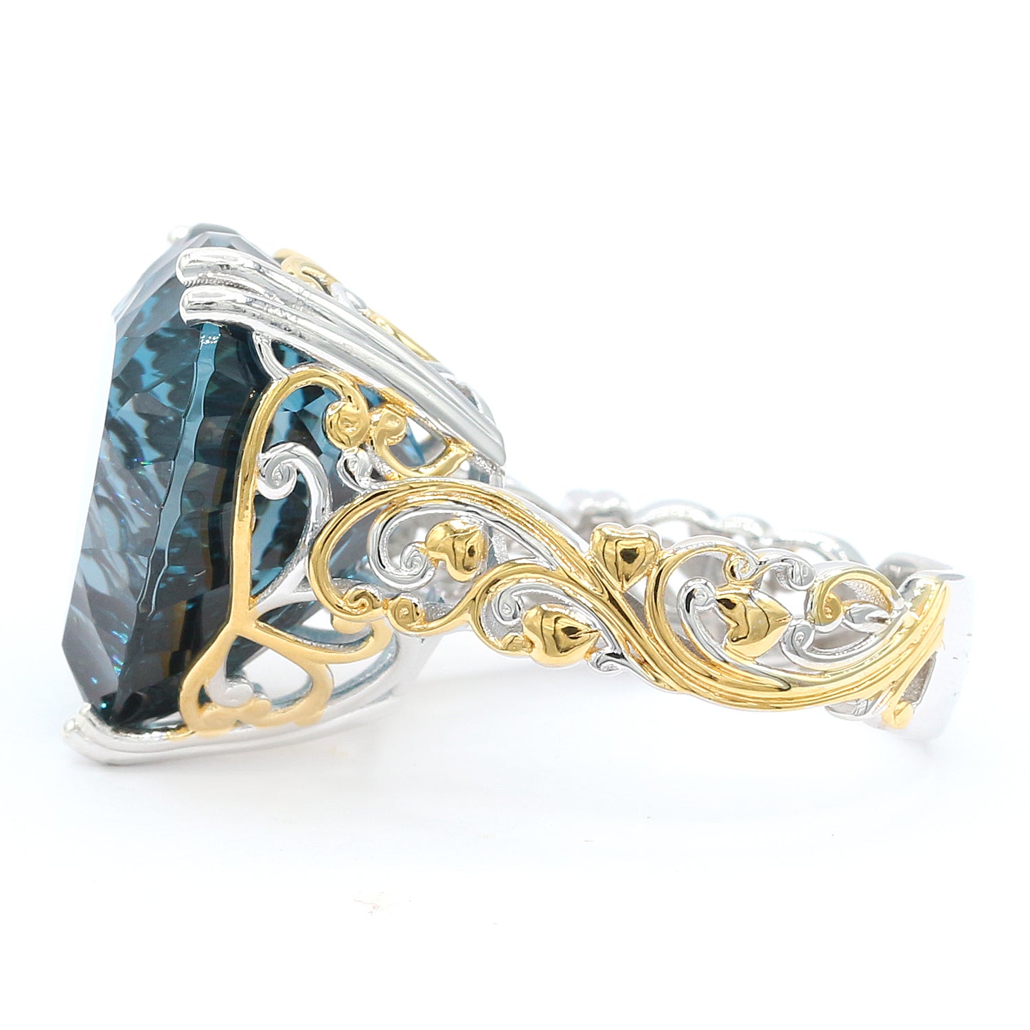 Limited Edition Gems en Vogue One-of-a-Kind 32.54ctw Millennium Cut Imperial London Blue Topaz Honker Heart Ring