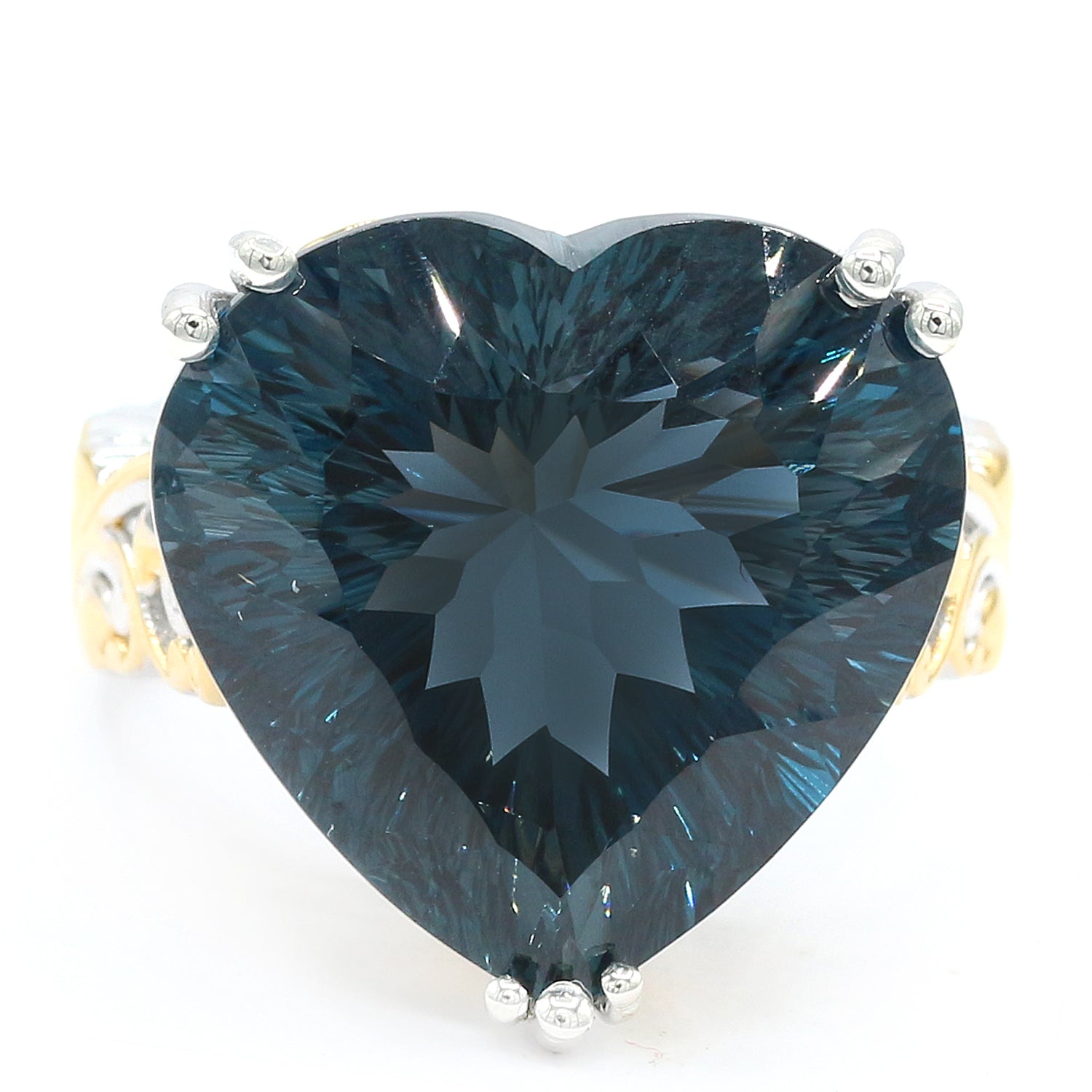 Limited Edition Gems en Vogue One-of-a-Kind 32.54ctw Millennium Cut Imperial London Blue Topaz Honker Heart Ring