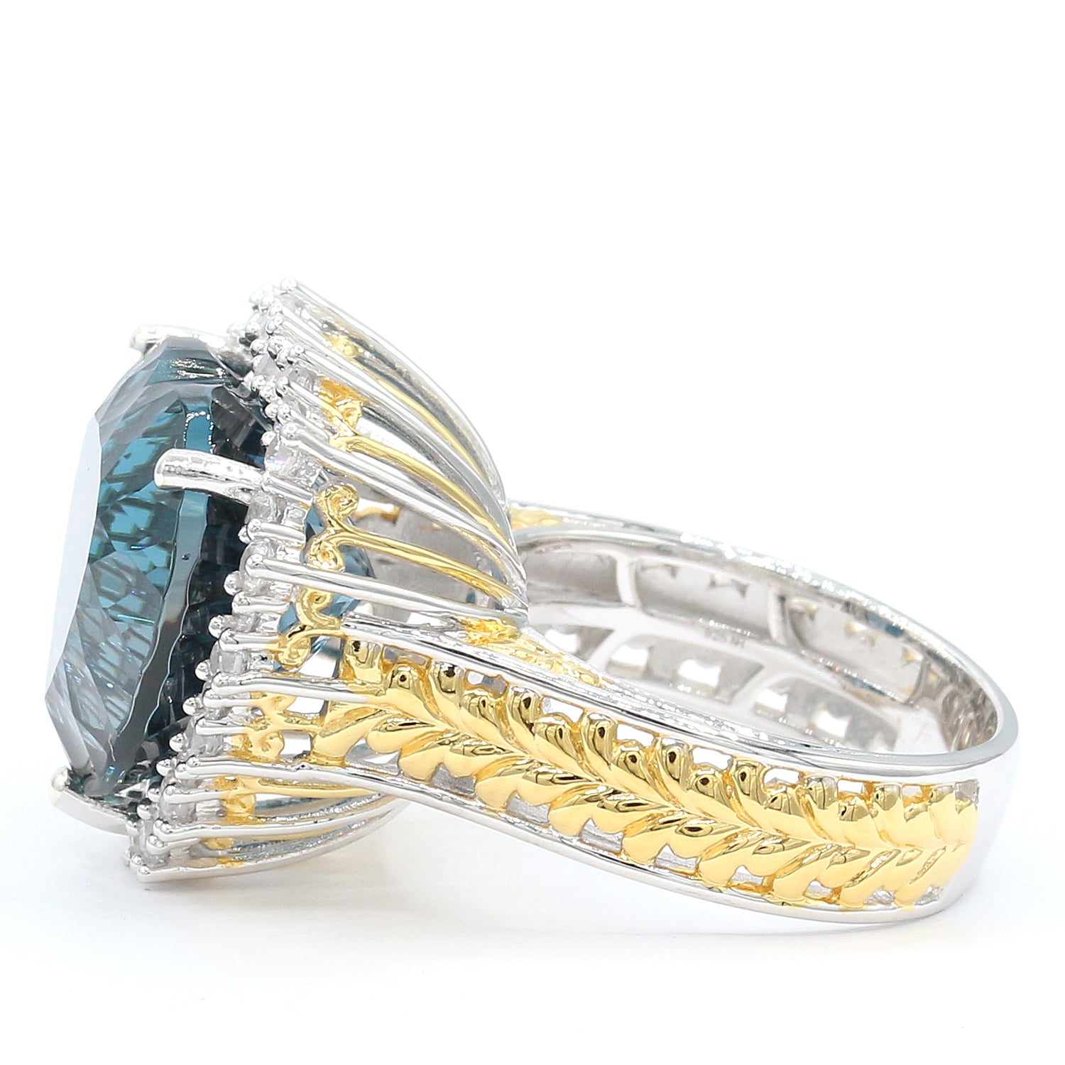 Limited Edition Gems en Vogue 23.38ctw Millennium Cut Imperial London Blue Topaz & White Zircon Halo Honker Heart Ring