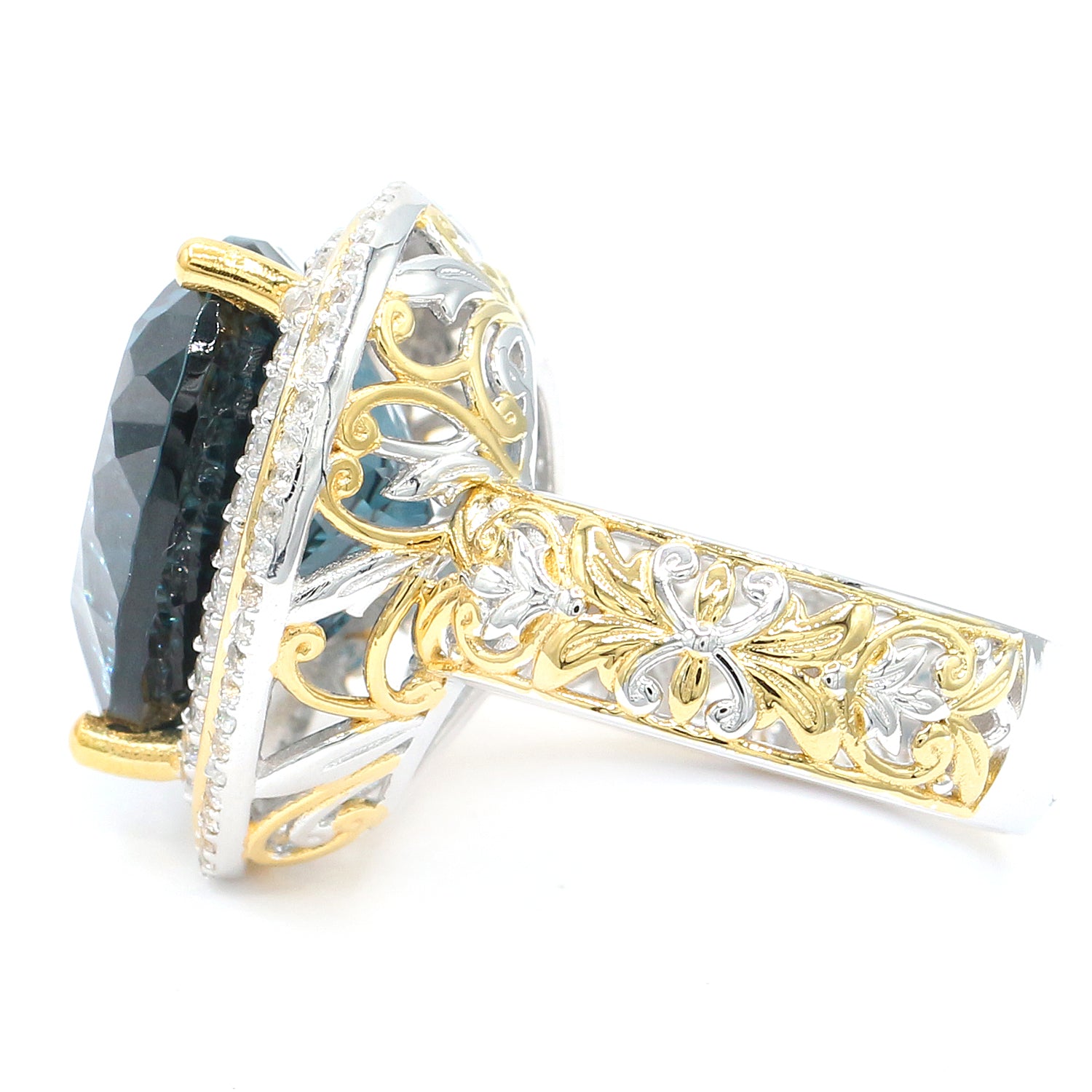 Limited Edition Gems en Vogue 19.11ctw Millennium Cut Imperial London Blue Topaz & White Zircon Double Halo Heart Ring