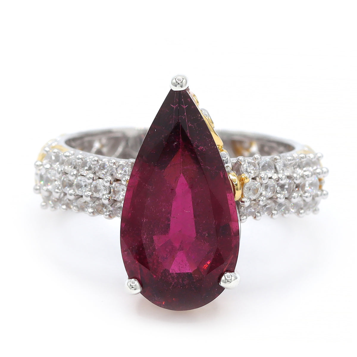 Couture Gems One-of-a-Kind 24K Palladium Silver 6.62ctw Rubellite & White Zircon Ring