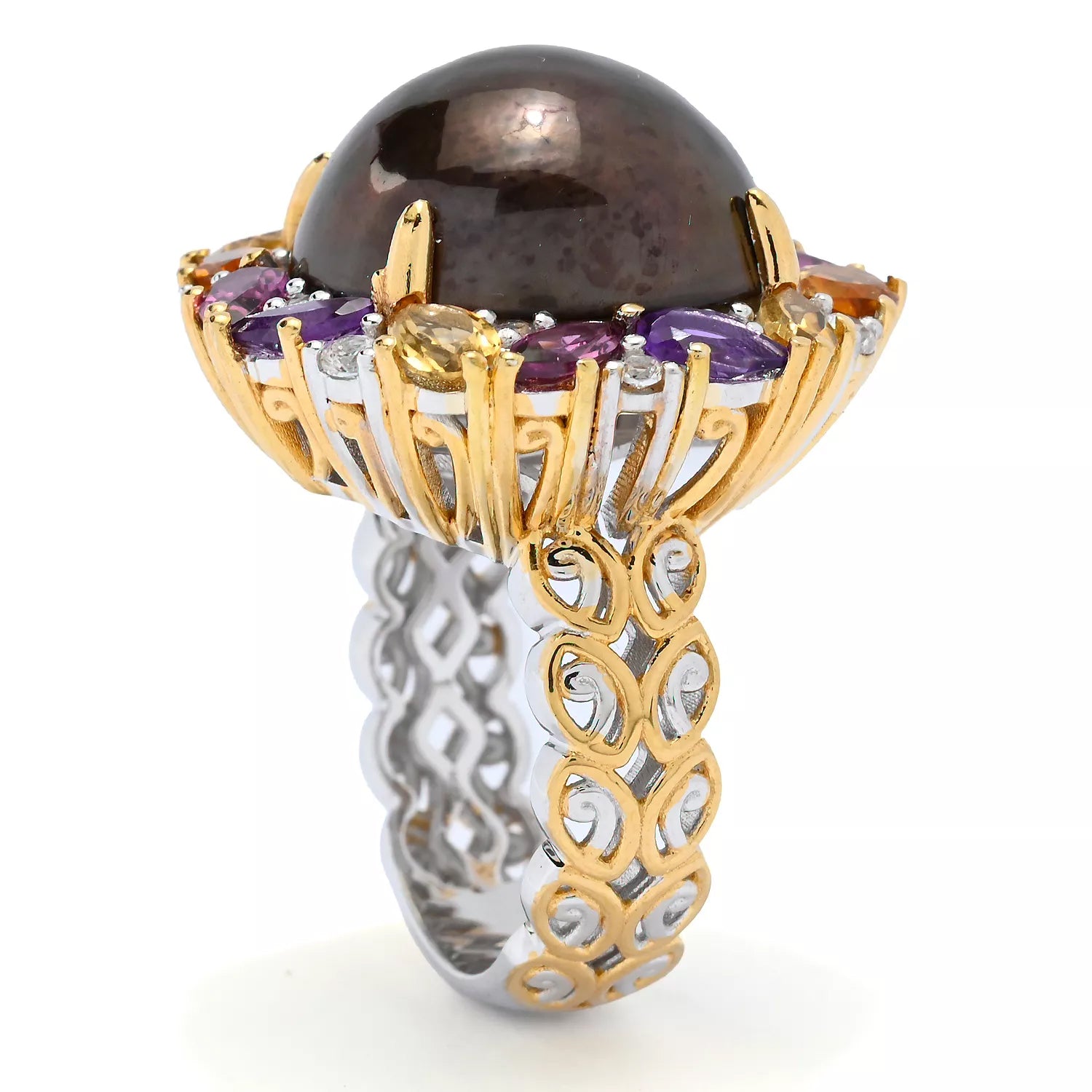 Gems en Vogue Chocolate Brown Mabe Pearl & Multi Gemstones Ring