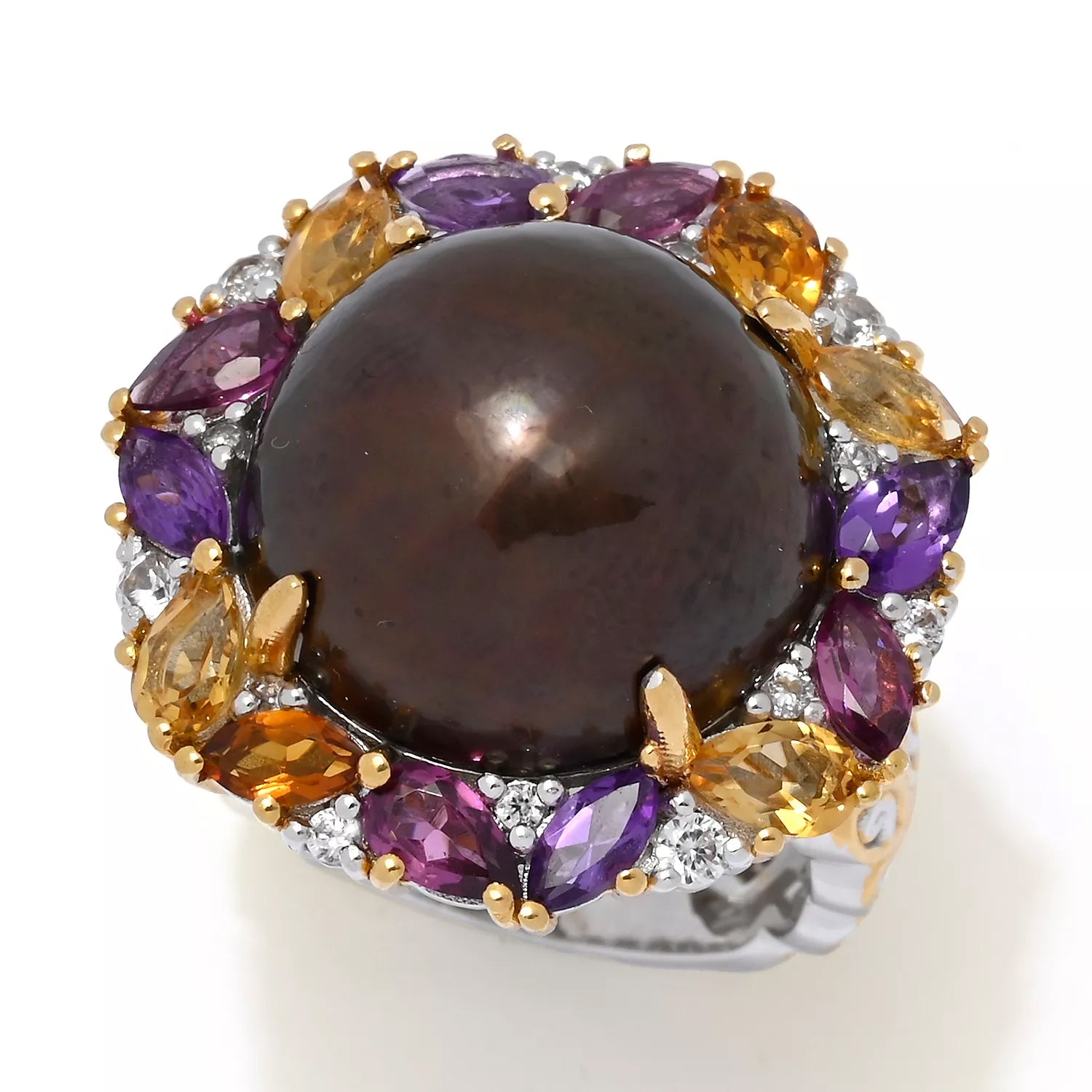 Gems en Vogue Chocolate Brown Mabe Pearl & Multi Gemstones Ring