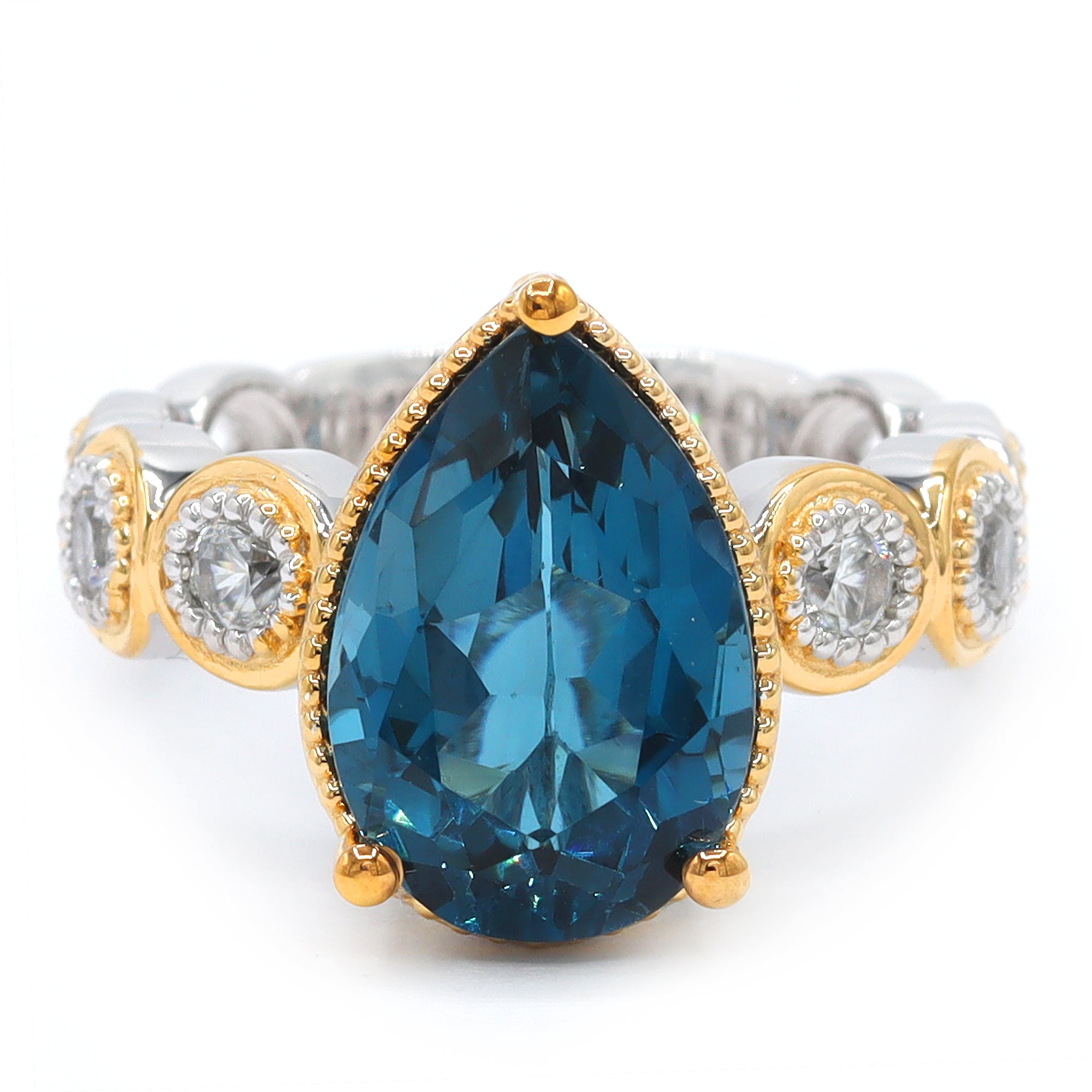 Gems en Vogue One-of-a-Kind 24K Palladium Silver 7.93ctw London Blue Topaz & White Zircon Ring