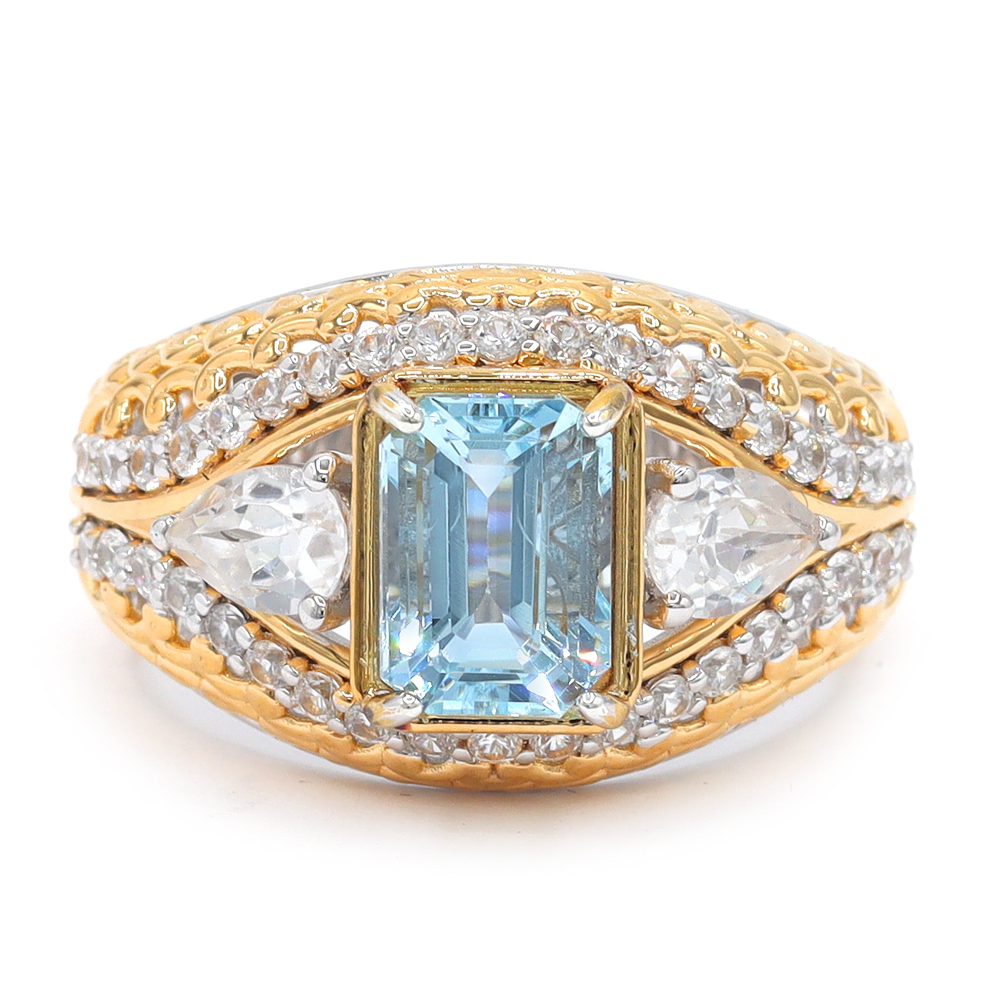Gems en Vogue One-of-a-Kind 24K Palladium Silver 5.16ctw Aquamarine & White Zircon Ring