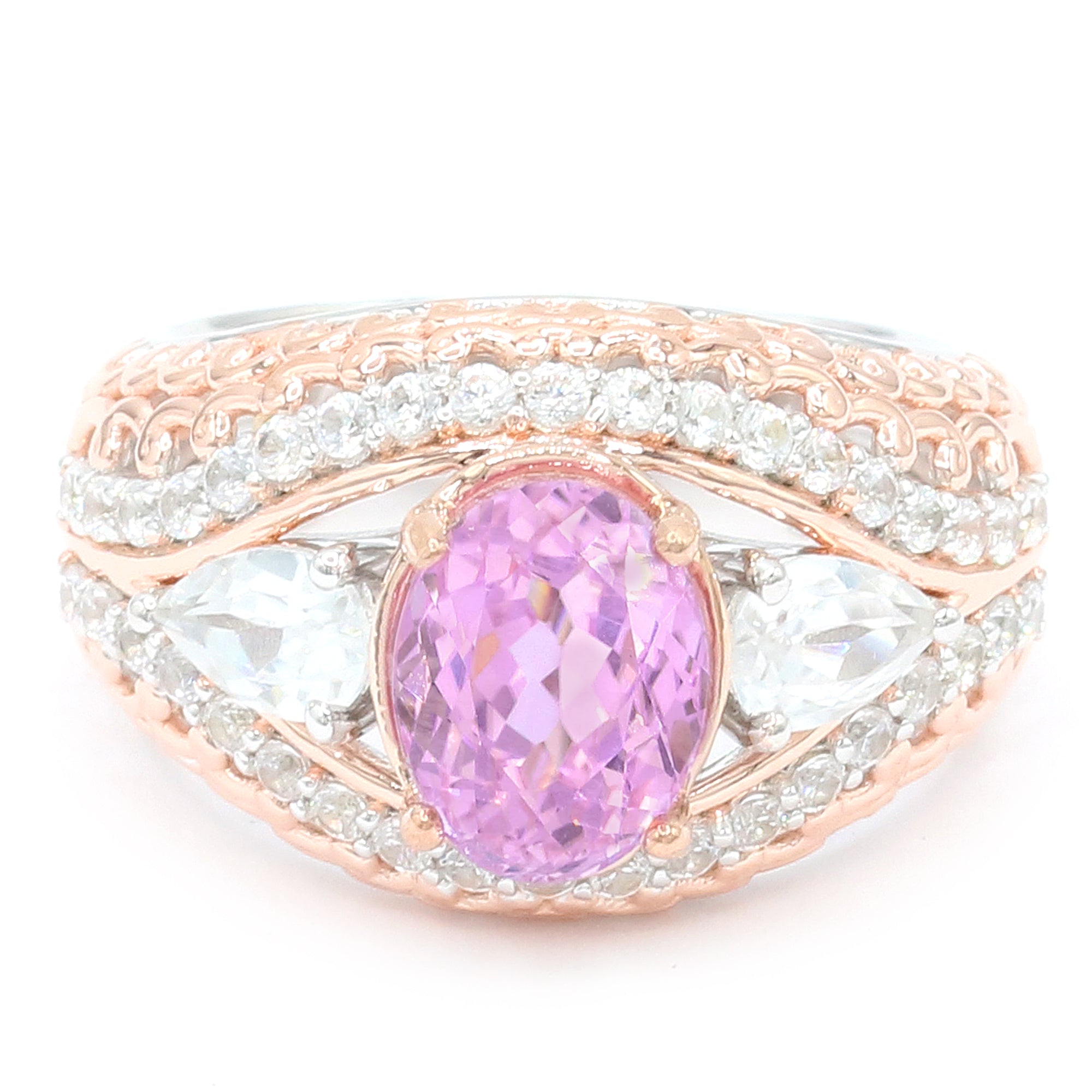 Gems en Vogue 18K Palladium Silver 4.84ctw Kunzite & White Zircon Ring