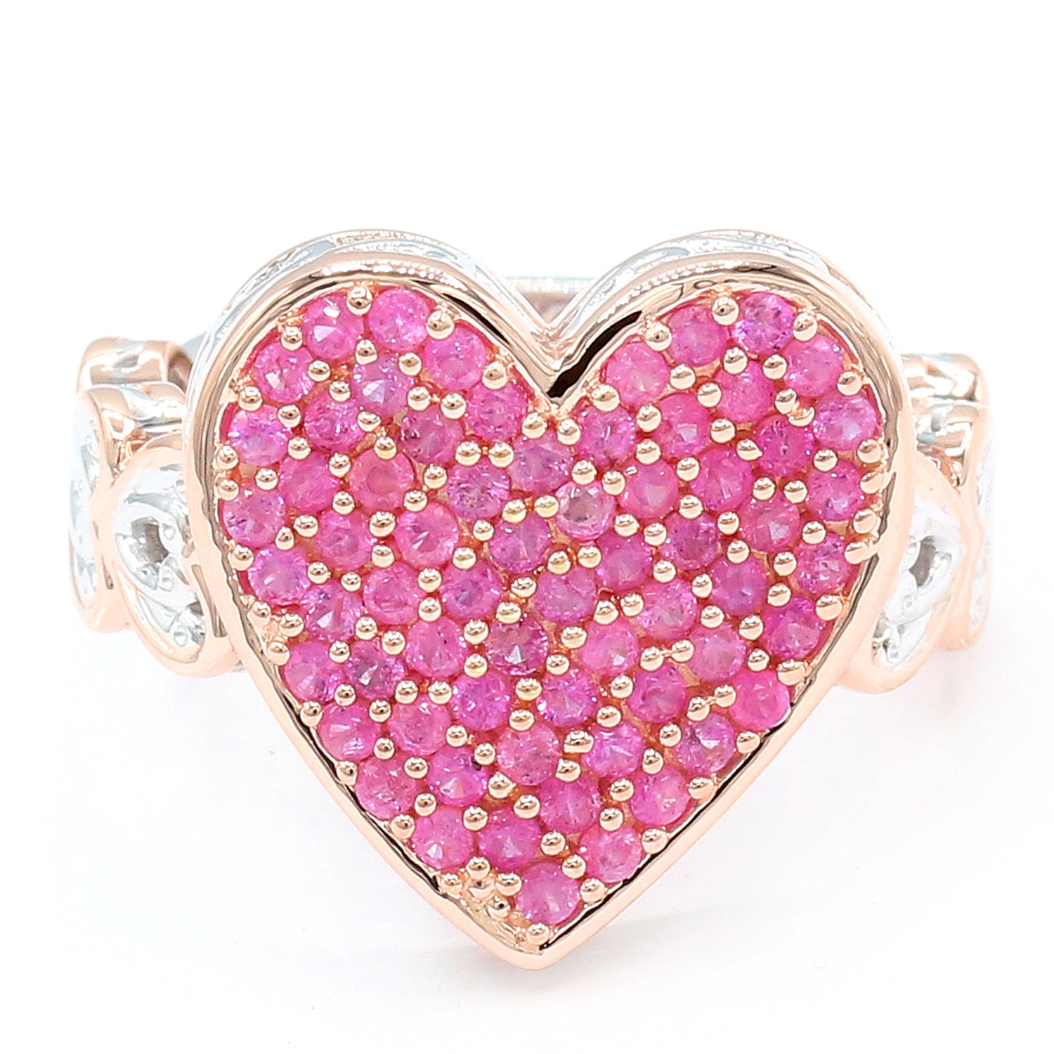 Gems en Vogue 1.30ctw Hot Pink Sapphire Wave Pave Heart Ring