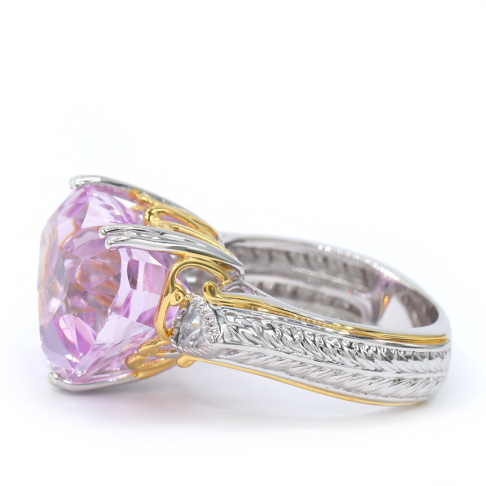 Gems en Vogue One-of-a-Kind 24K Palladium Silver 19.11ctw Heart Shape Pink Kunzite & White Zircon Ring