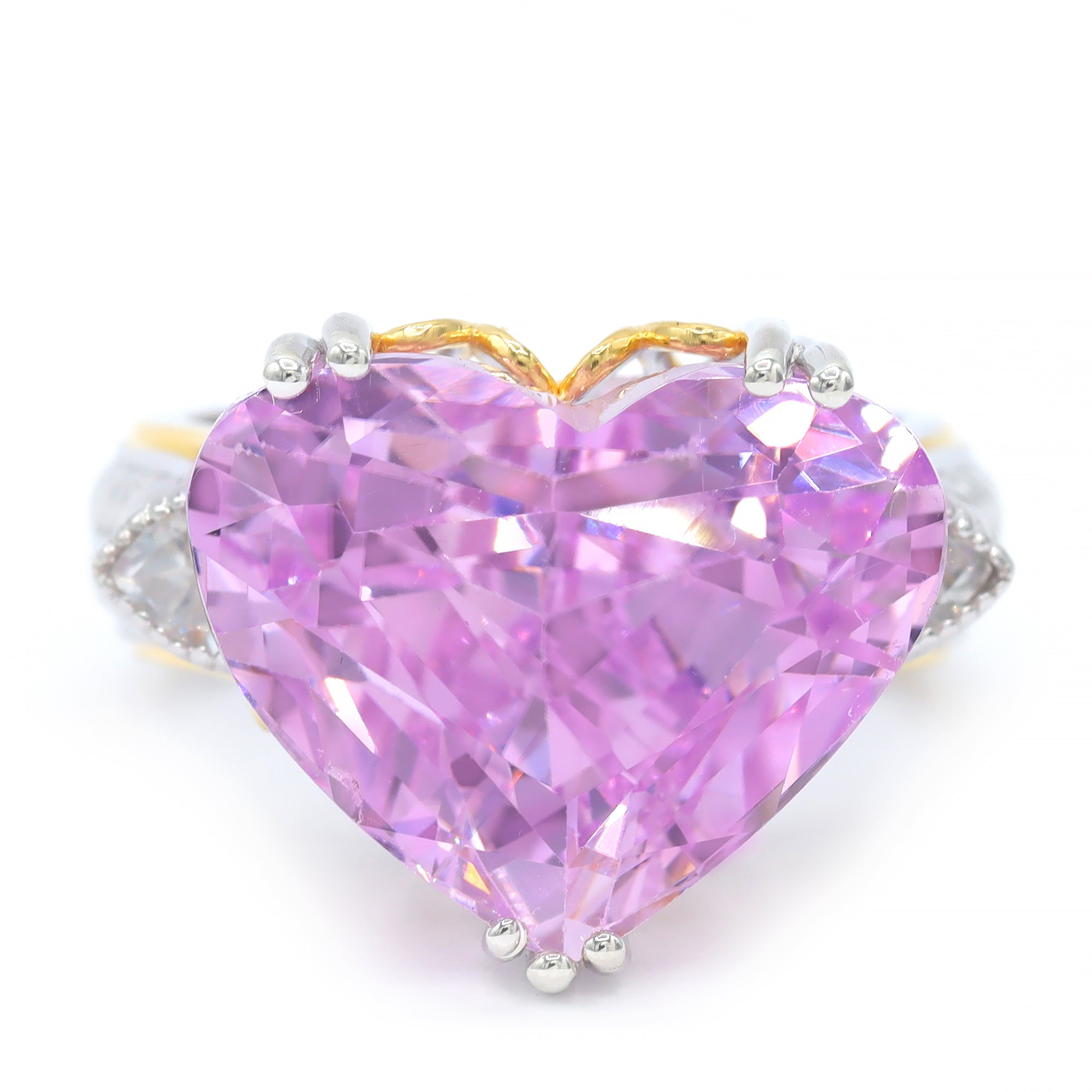 Gems en Vogue One-of-a-Kind 24K Palladium Silver 19.11ctw Heart Shape Pink Kunzite & White Zircon Ring