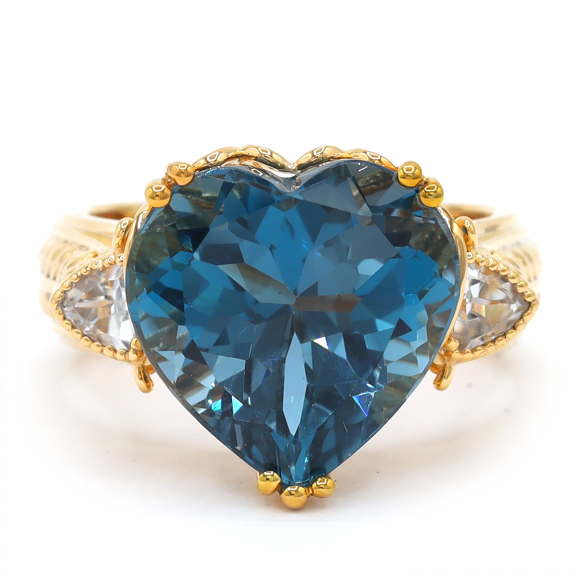 Gems en Vogue One-of-a-Kind 24K Palladium Silver 10.08ctw Heart Shape London Blue Topaz & White Zircon Ring