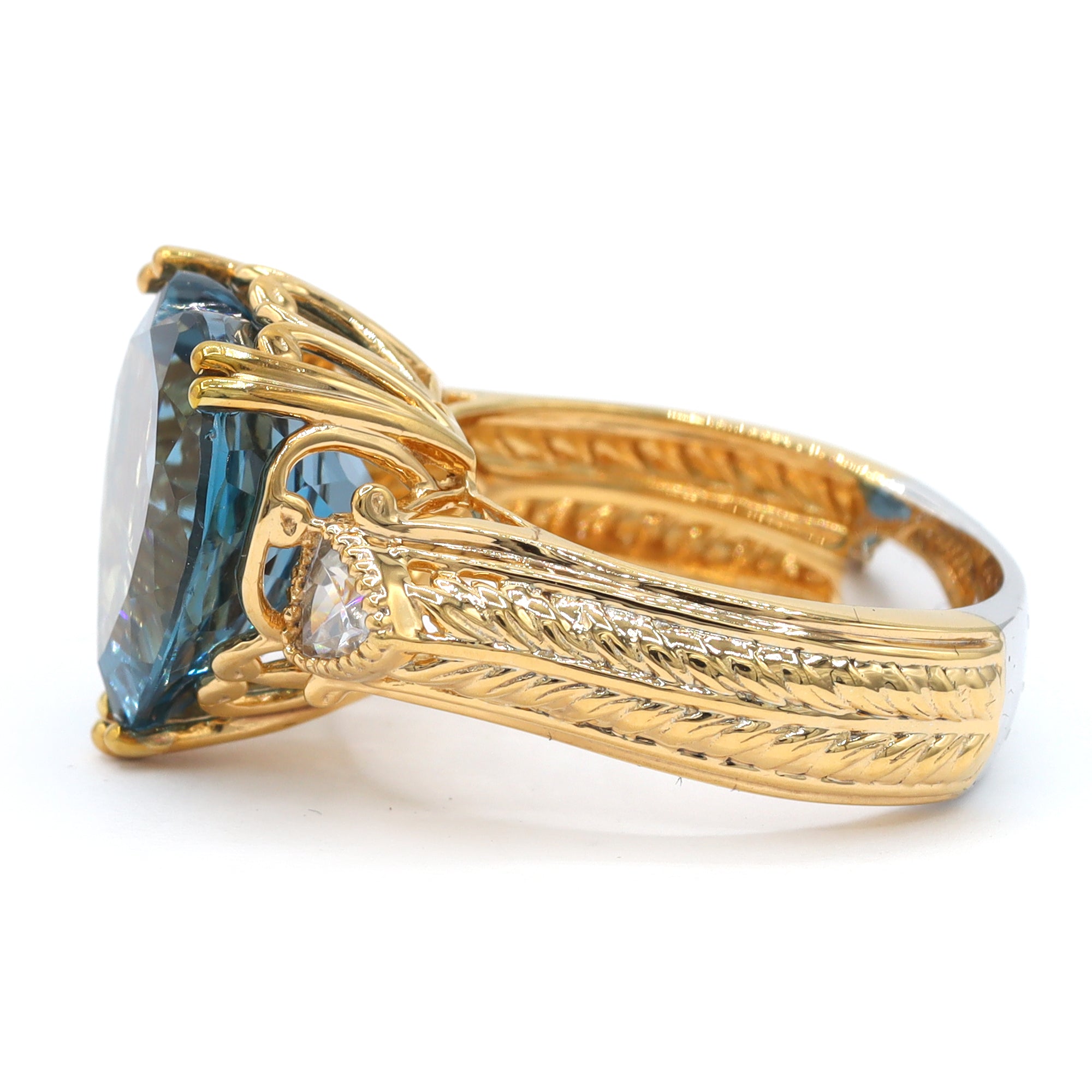 Gems en Vogue One-of-a-Kind 24K Palladium Silver 10.08ctw Heart Shape London Blue Topaz & White Zircon Ring