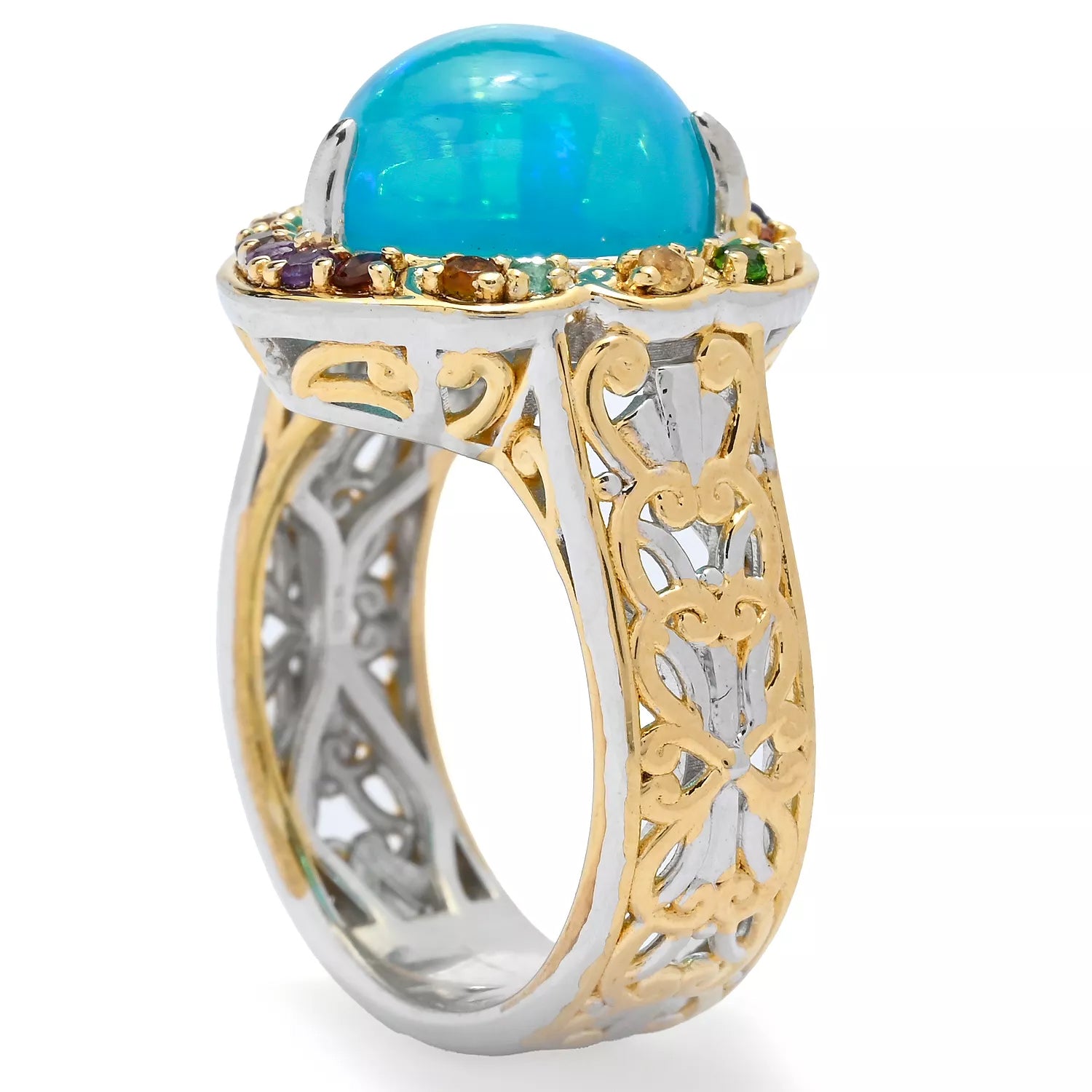 Gems en Vogue Paraiba Opal & Multi Gemstones Heart Ring