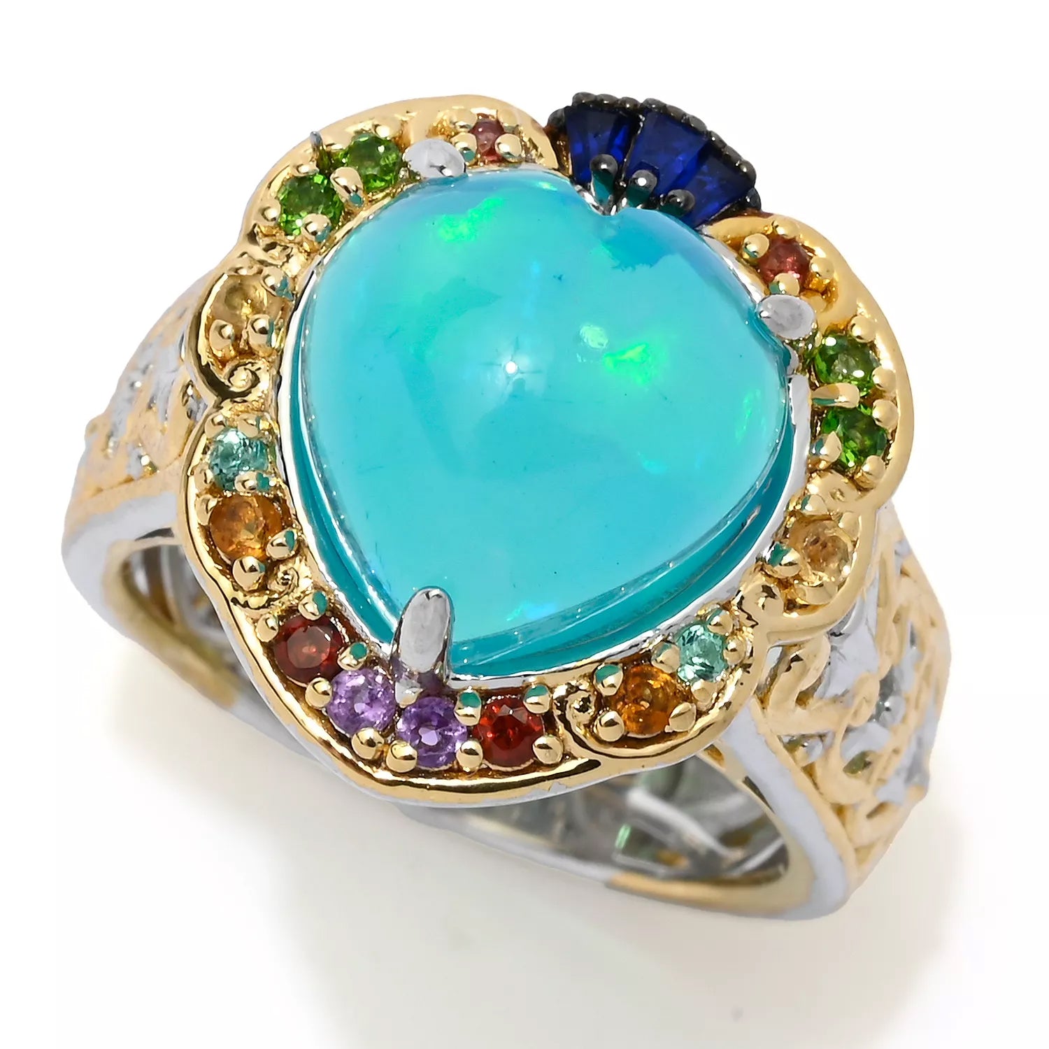 Gems en Vogue Paraiba Opal & Multi Gemstones Heart Ring