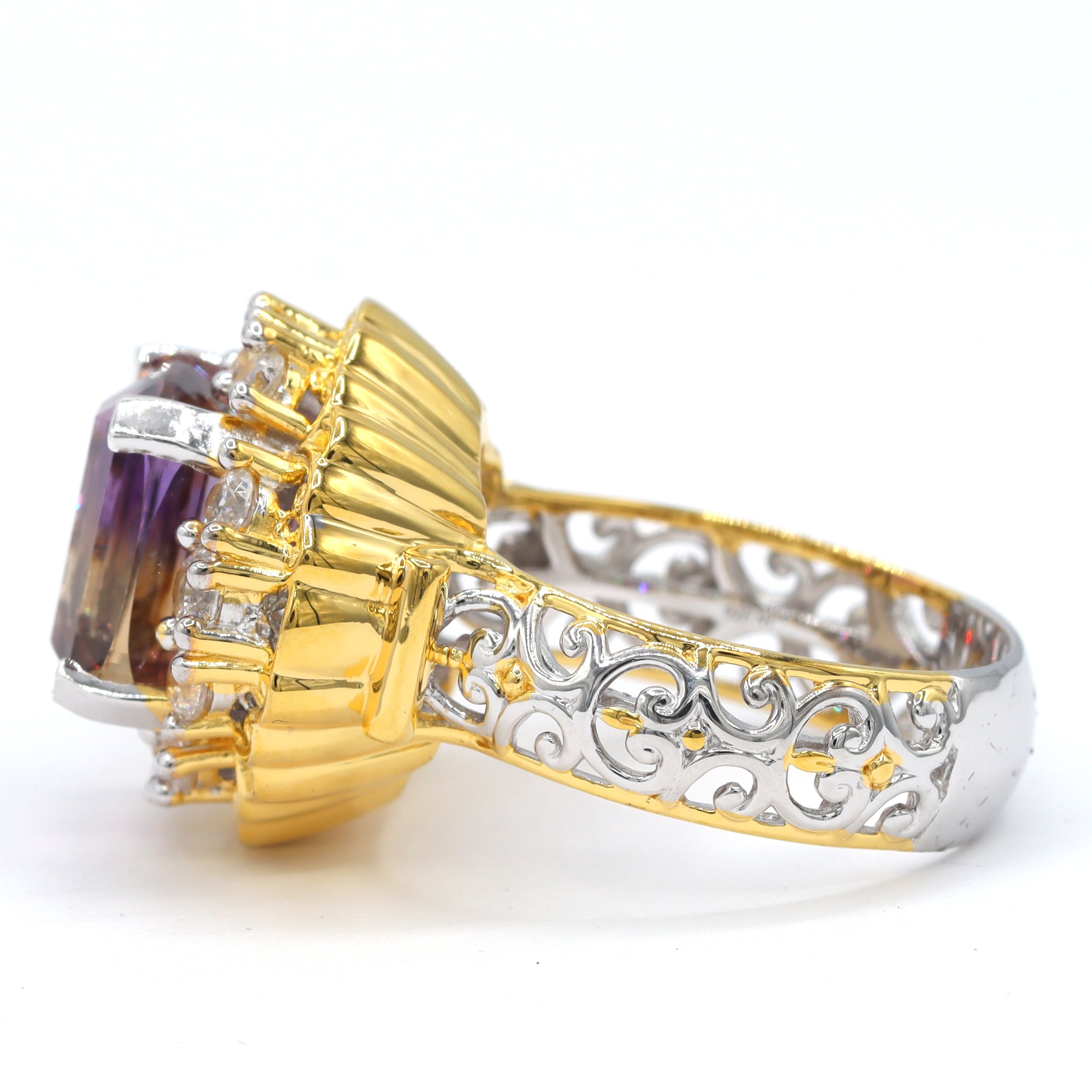 Gems en Vogue One-of-a-Kind 24K Palladium Silver 7.91ctw Ametrine & White Zircon Halo Ring