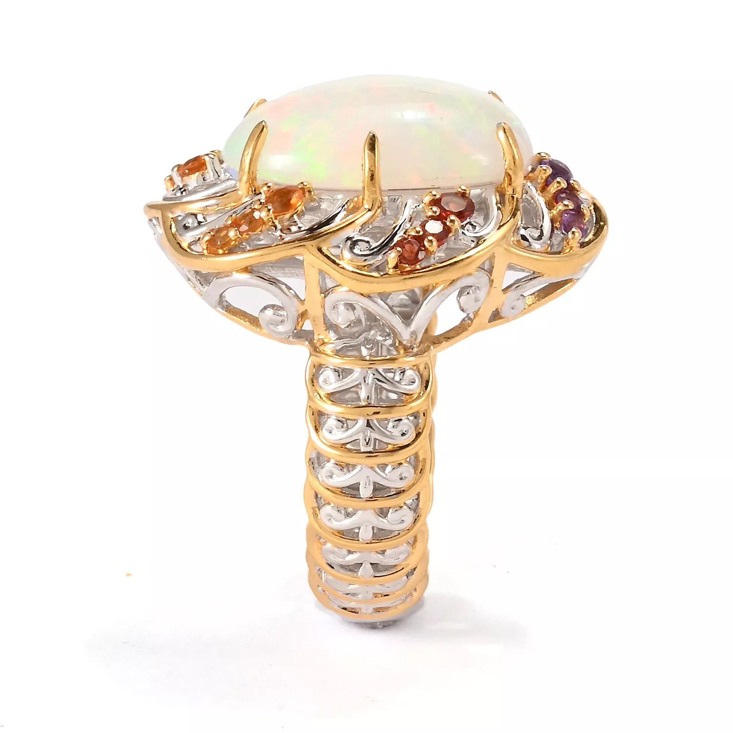 Gems en Vogue White Ethiopian Opal & Multi Gemstone Ring