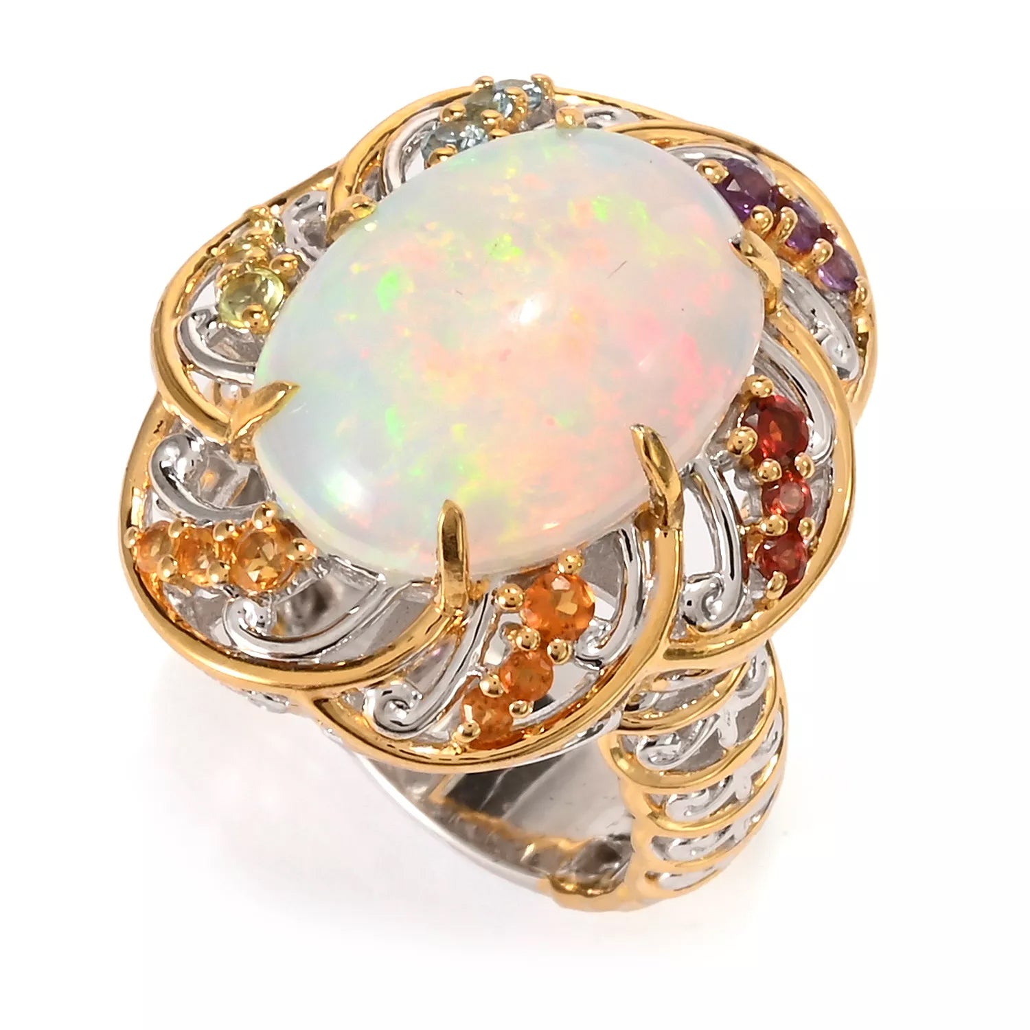 Gems en Vogue White Ethiopian Opal & Multi Gemstone Ring