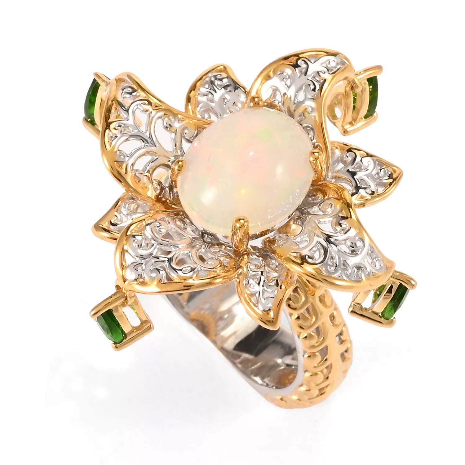 Gems en Vogue Oval Ethiopian Opal & Chrome Diopside Ring