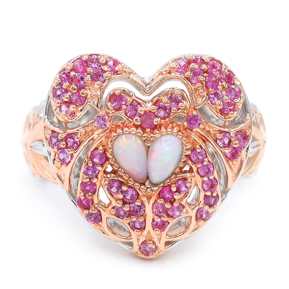 Gems en Vogue 18K Palladium Silver Ethiopian Opal & Pink Sapphire Heart Ring