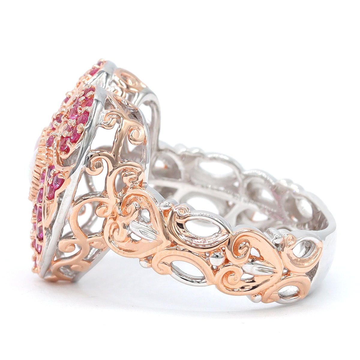 Gems en Vogue 18K Palladium Silver Ethiopian Opal & Pink Sapphire Heart Ring