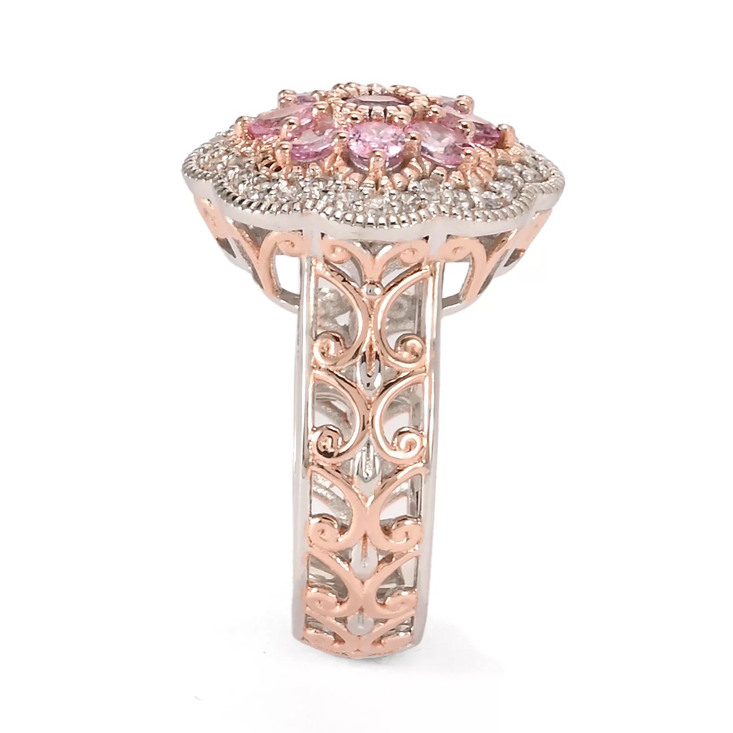 Gems en Vogue 2.04ctw Oval Pink Sapphire & White Zircon Flower Ring