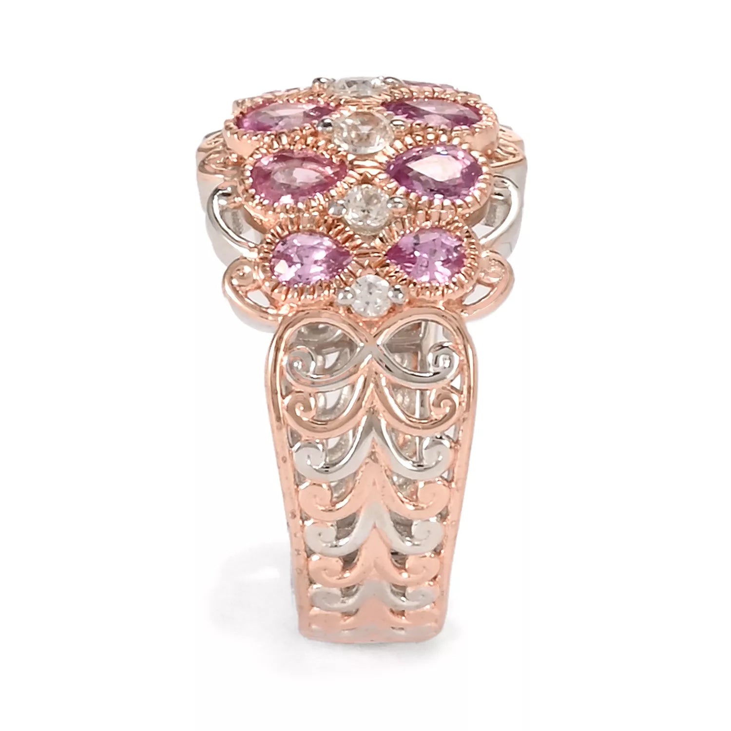 Gems en Vogue 1.78ctw Pear Shape Pink Sapphire & White Zircon Ring