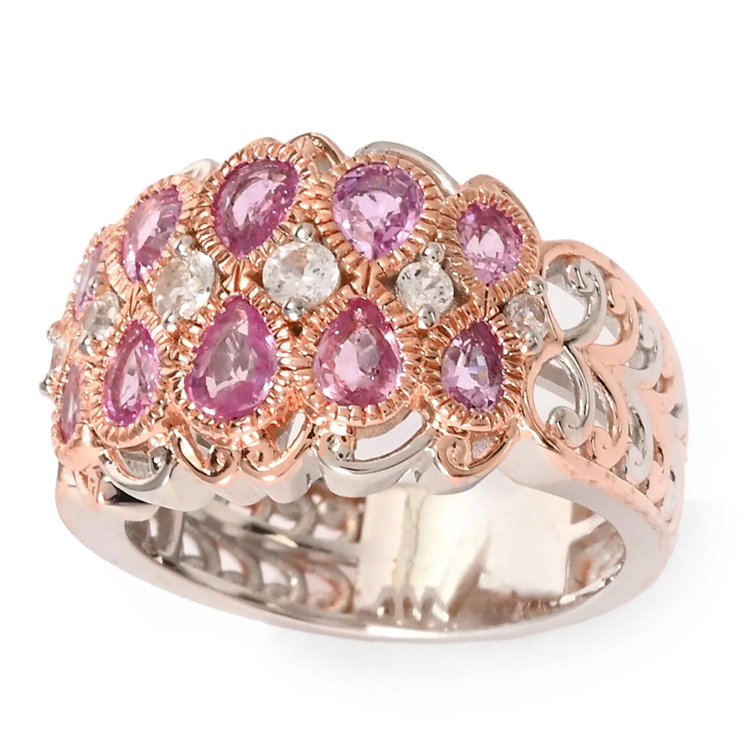 Gems en Vogue 1.78ctw Pear Shape Pink Sapphire & White Zircon Ring