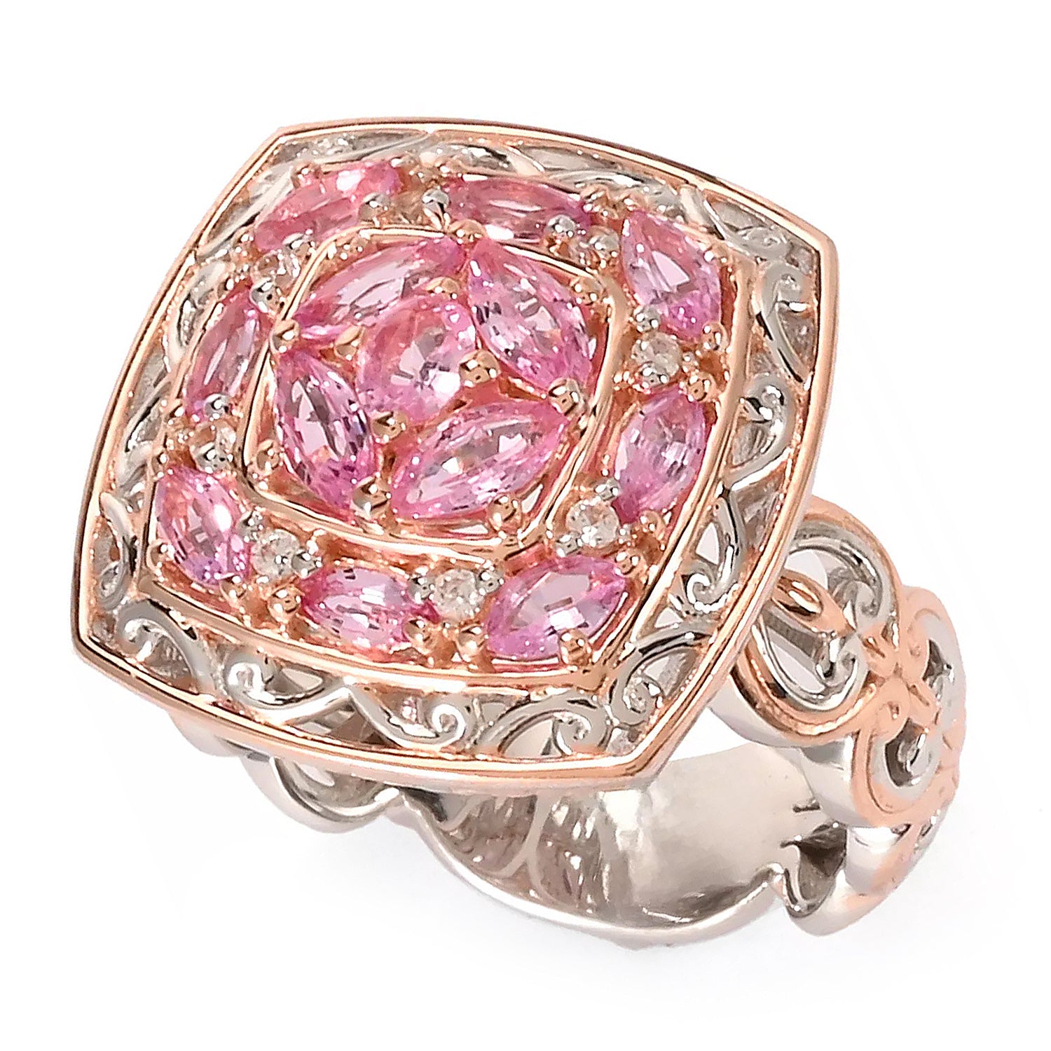 Gems en Vogue 1.84ctw Pink Sapphire & White Zircon Ring