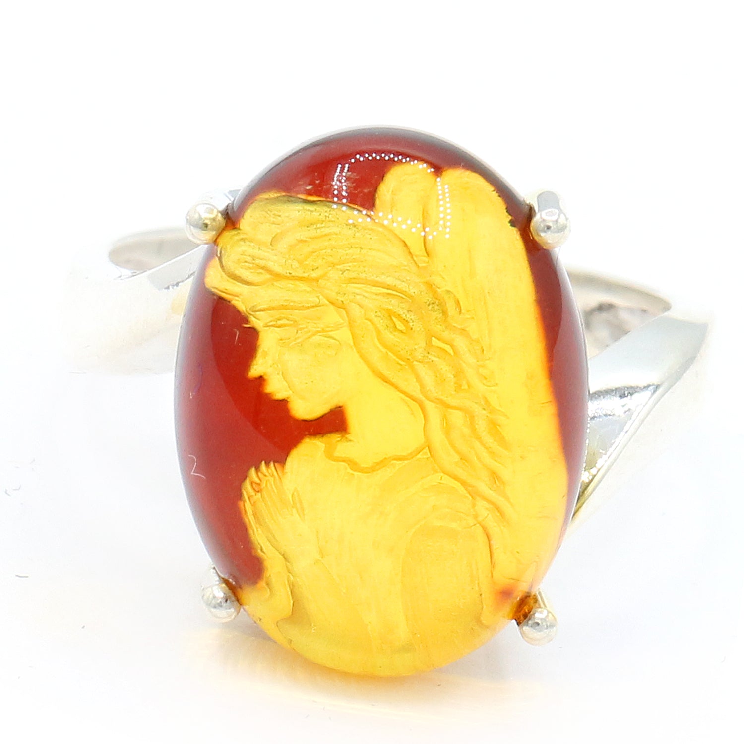 Michael's Originals One-of-a-kind Carved Amber Praying Angel Ring