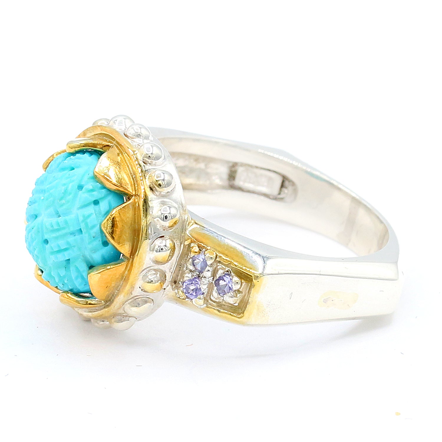 Michael's Originals One-of-a-kind Carved Sleeping Beauty Turquoise & Tanzanite Ring