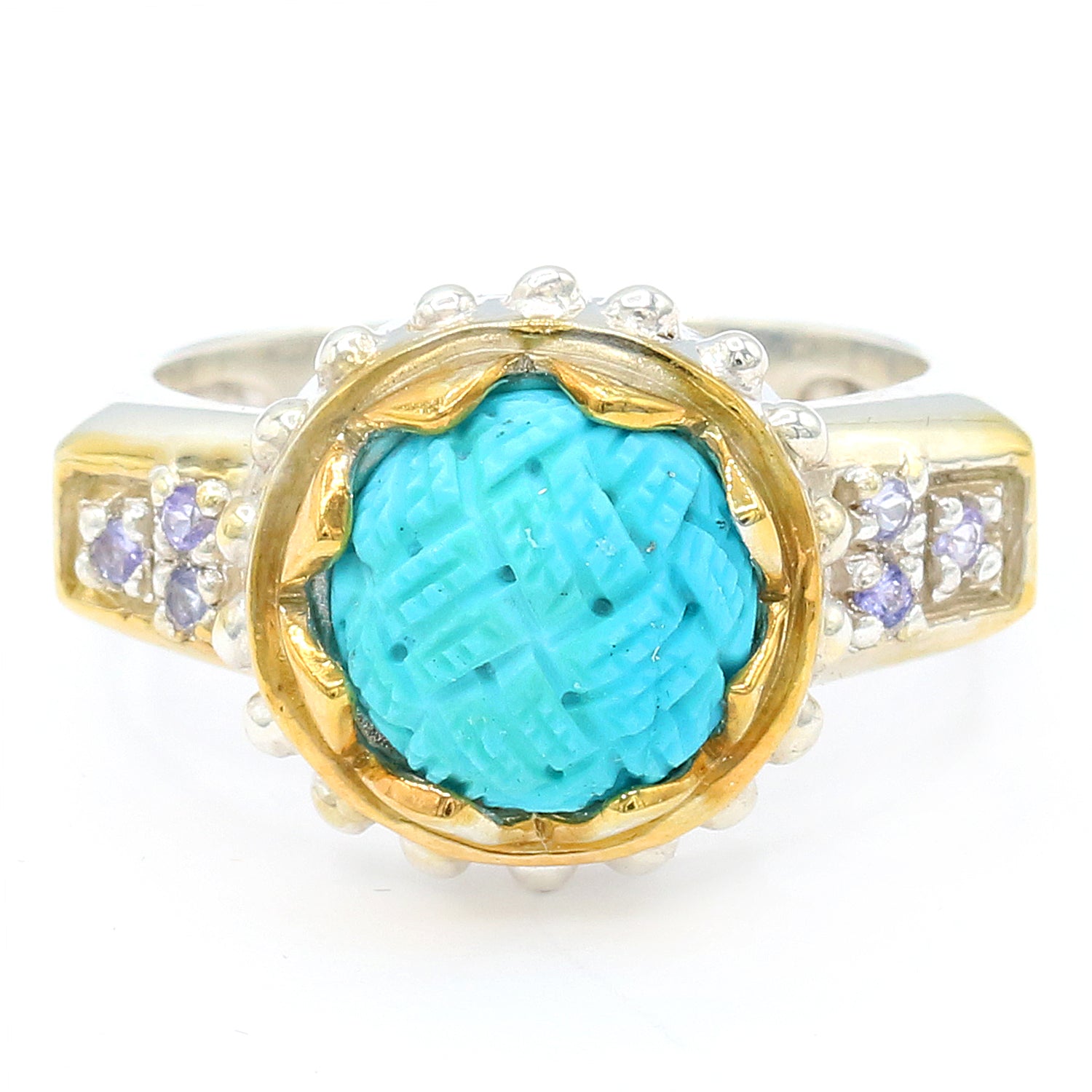 Michael's Originals One-of-a-kind Carved Sleeping Beauty Turquoise & Tanzanite Ring