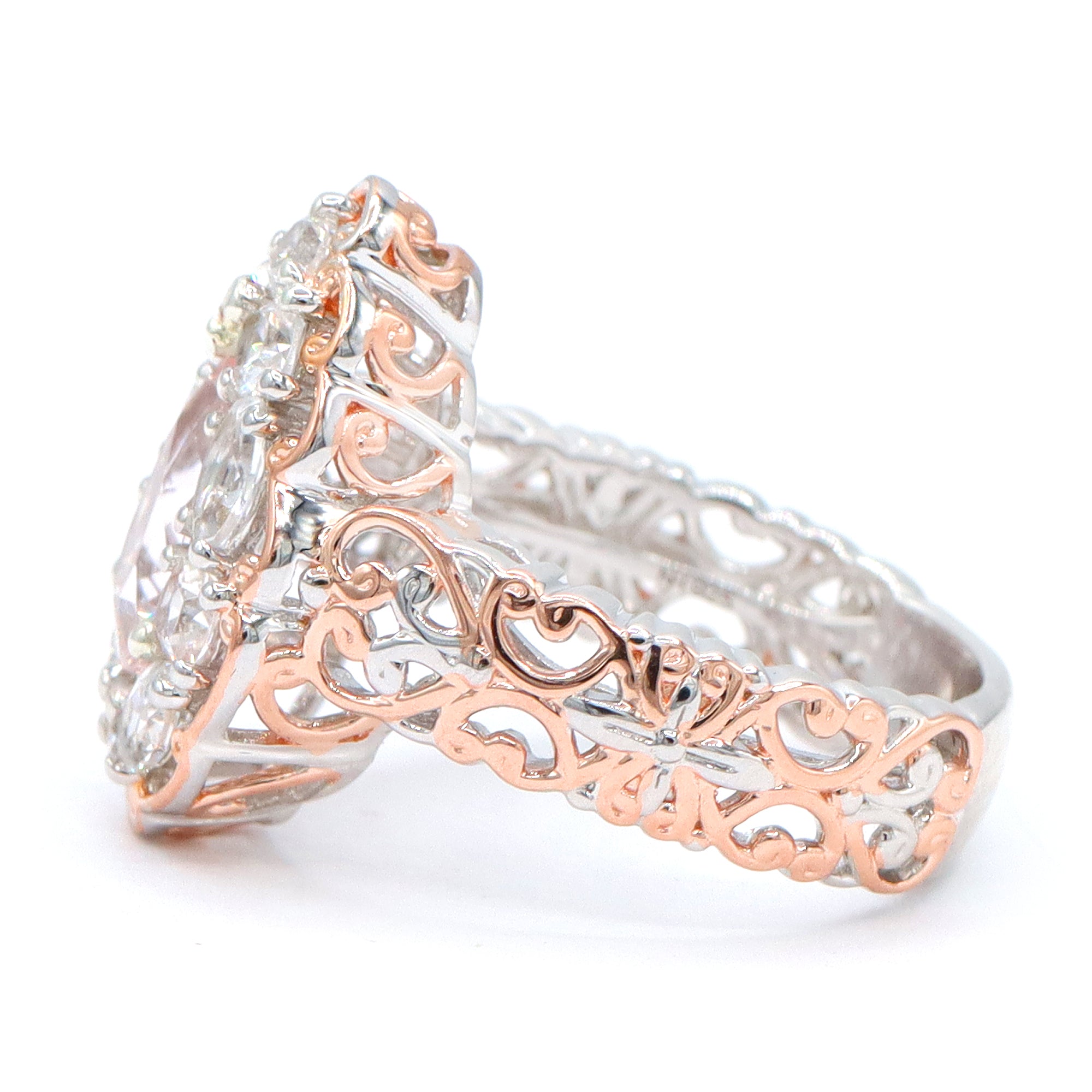 Gems en Vogue One-of-a-Kind 18K Palladium Silver 3.07ctw Morganite & White Zircon Halo Ring