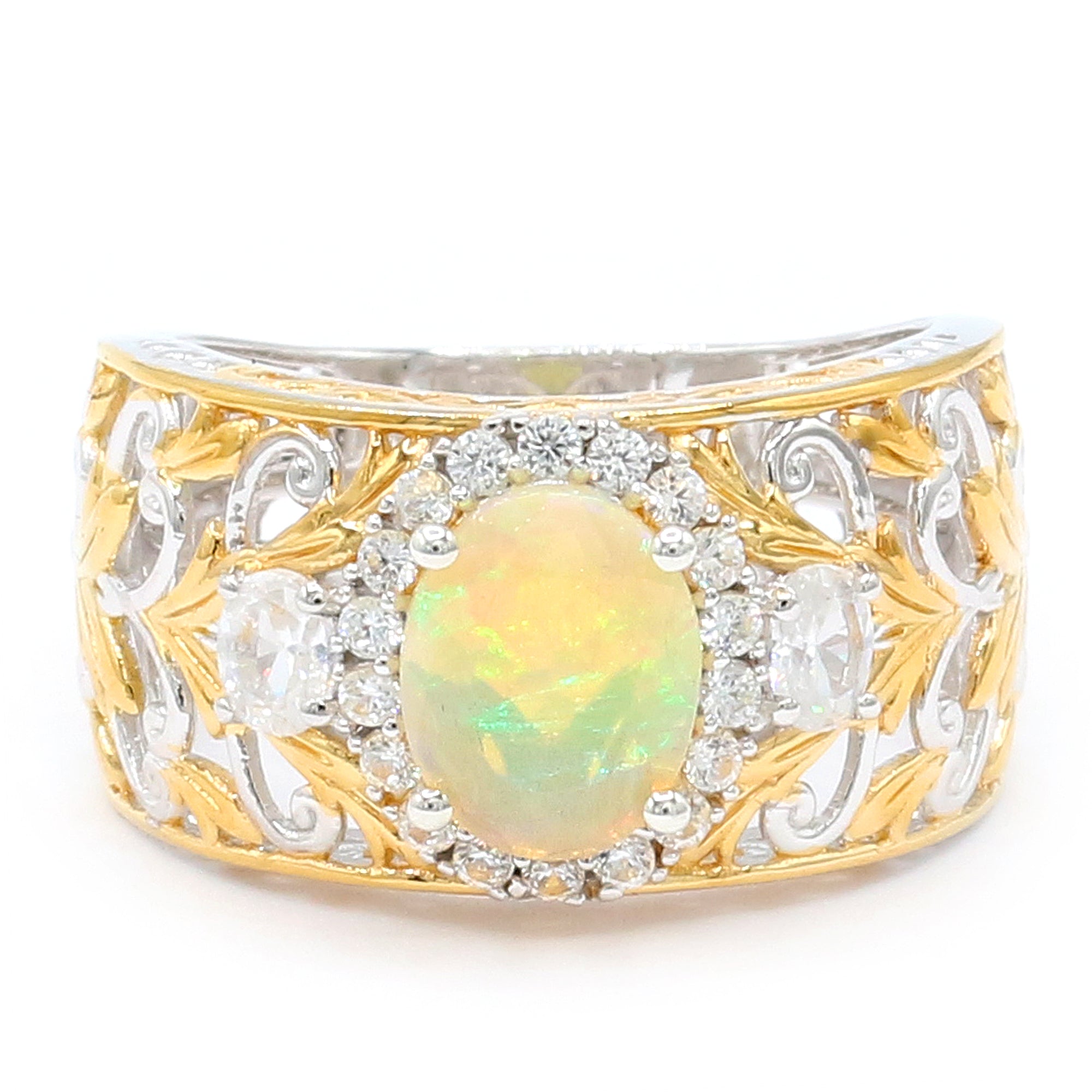 Gems en Vogue One-of-a-Kind 24K Palladium Silver Ethiopian Opal & White Zircon Halo Ring