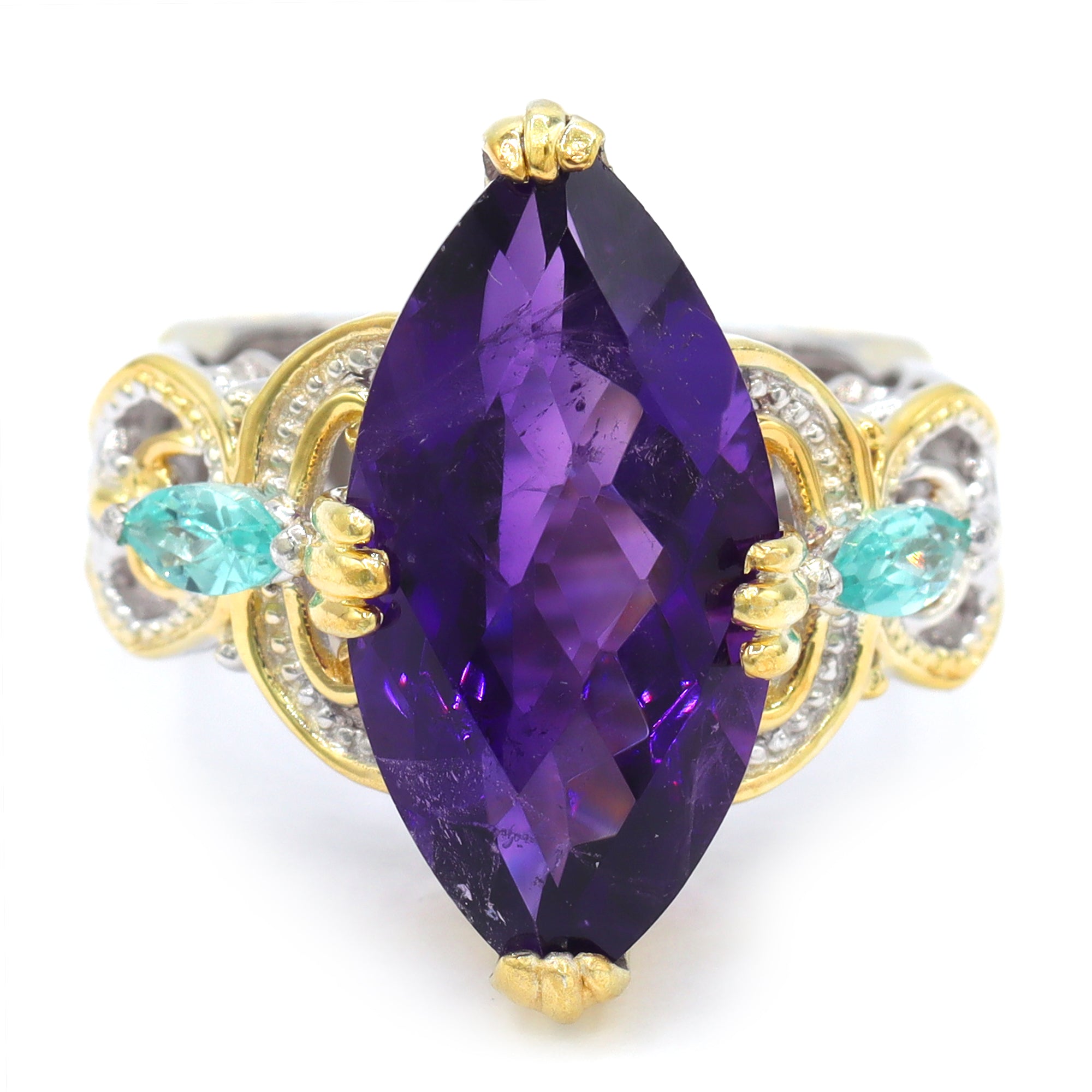 Gems en Vogue One-of-a-Kind 24K Palladium Silver 7.44ctw African Amethyst & Dauphin Apatite Ring