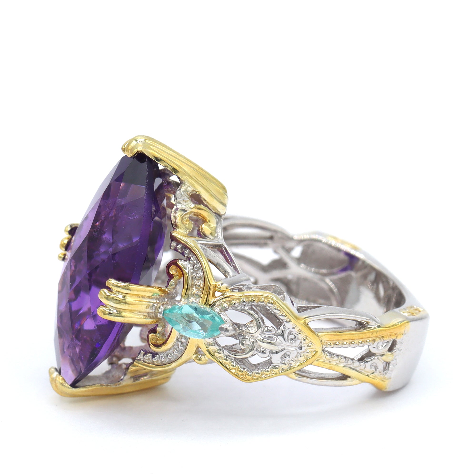 Gems en Vogue One-of-a-Kind 24K Palladium Silver 7.44ctw African Amethyst & Dauphin Apatite Ring