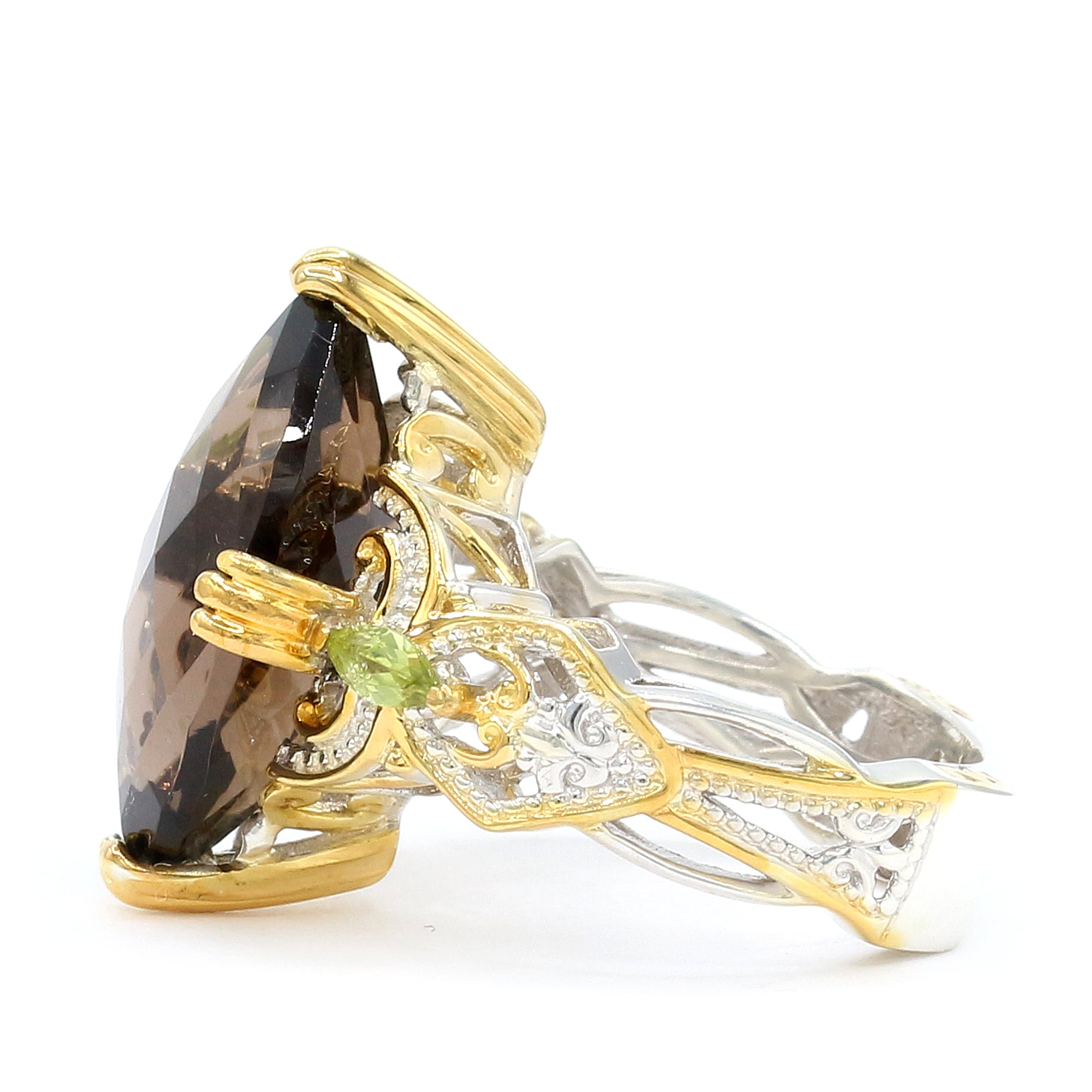 Gems en Vogue 24K Palladium Silver 10.15ctw Smoky Quartz & Peridot Ring