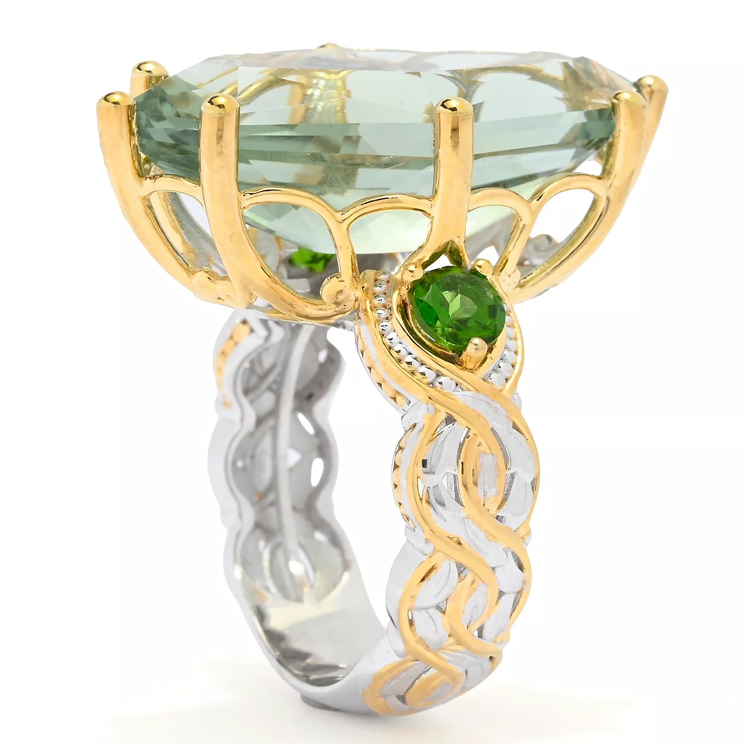 Gems en Vogue 7.09ctw Special Cut Prasiolite & Chrome Diopside Ring