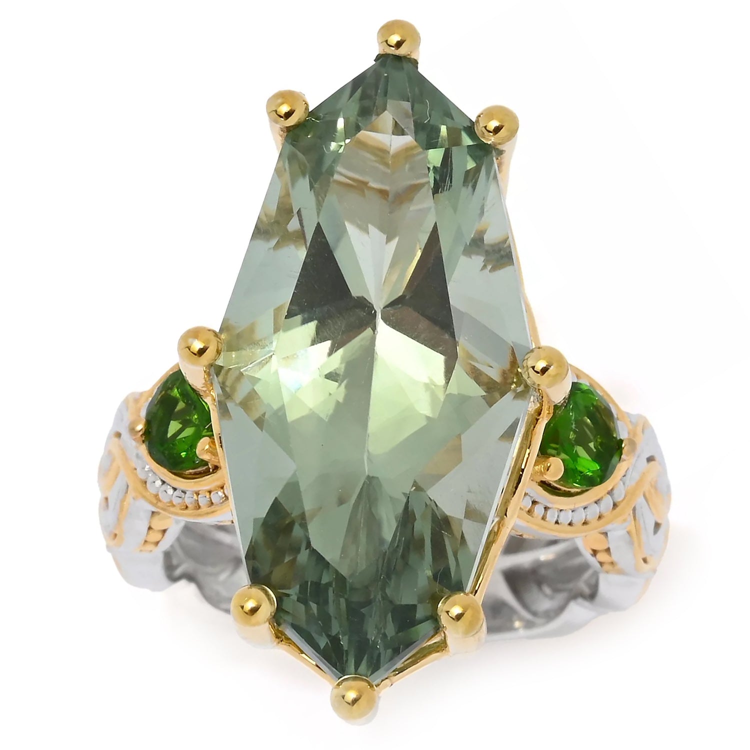 Gems en Vogue 7.09ctw Special Cut Prasiolite & Chrome Diopside Ring