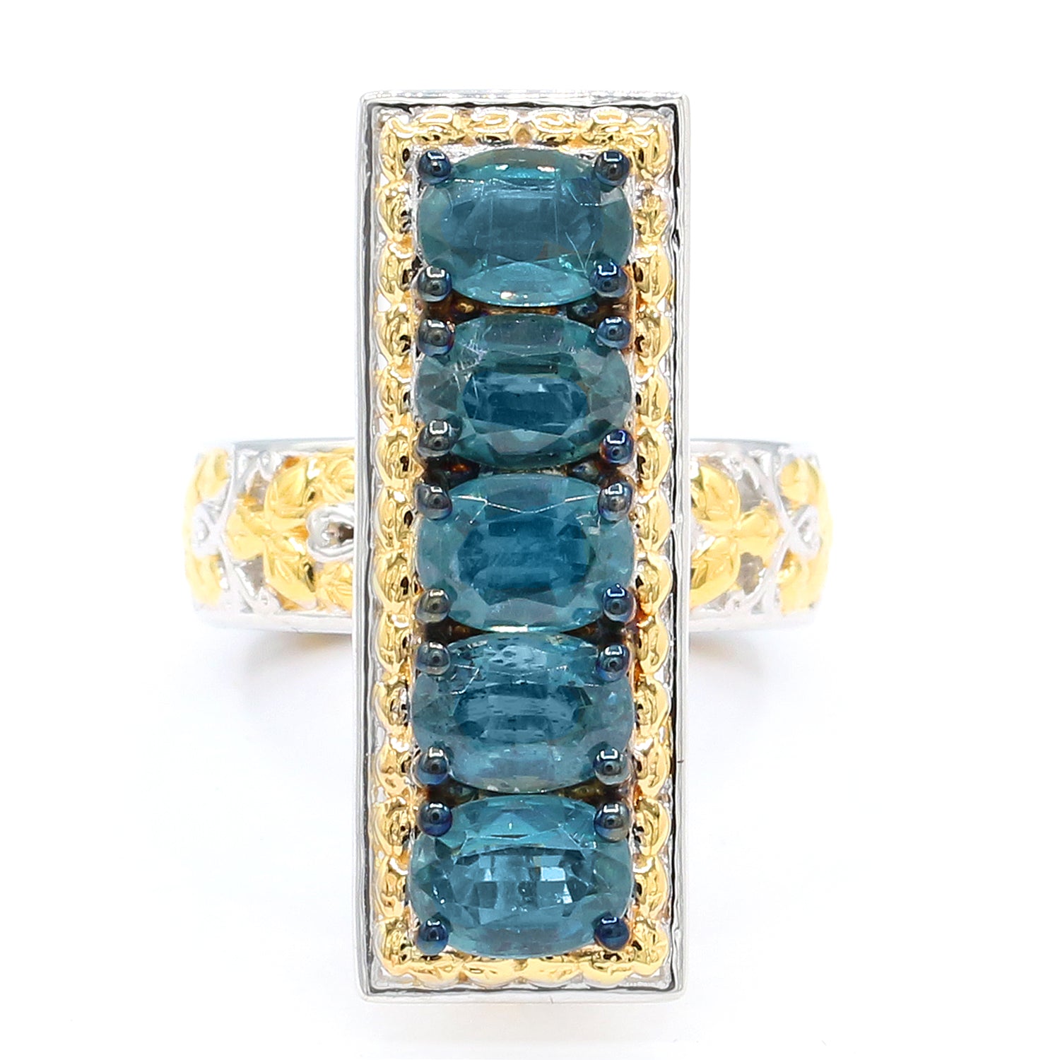 Gems en Vogue 5.15ctw Teal Kyanite Tiger Ring