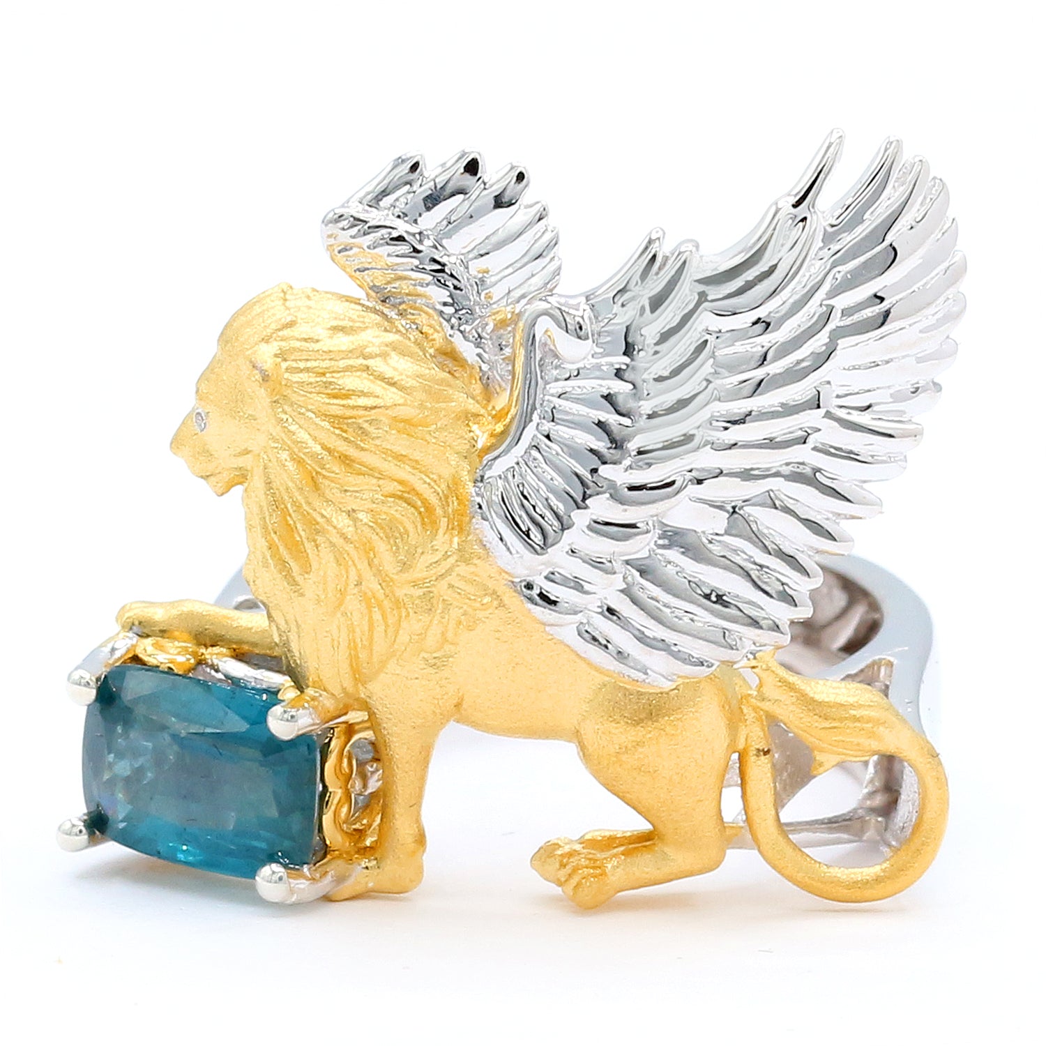 Gems en Vogue 1.88ctw Teal Kyanite & Diamond Griffin Ring