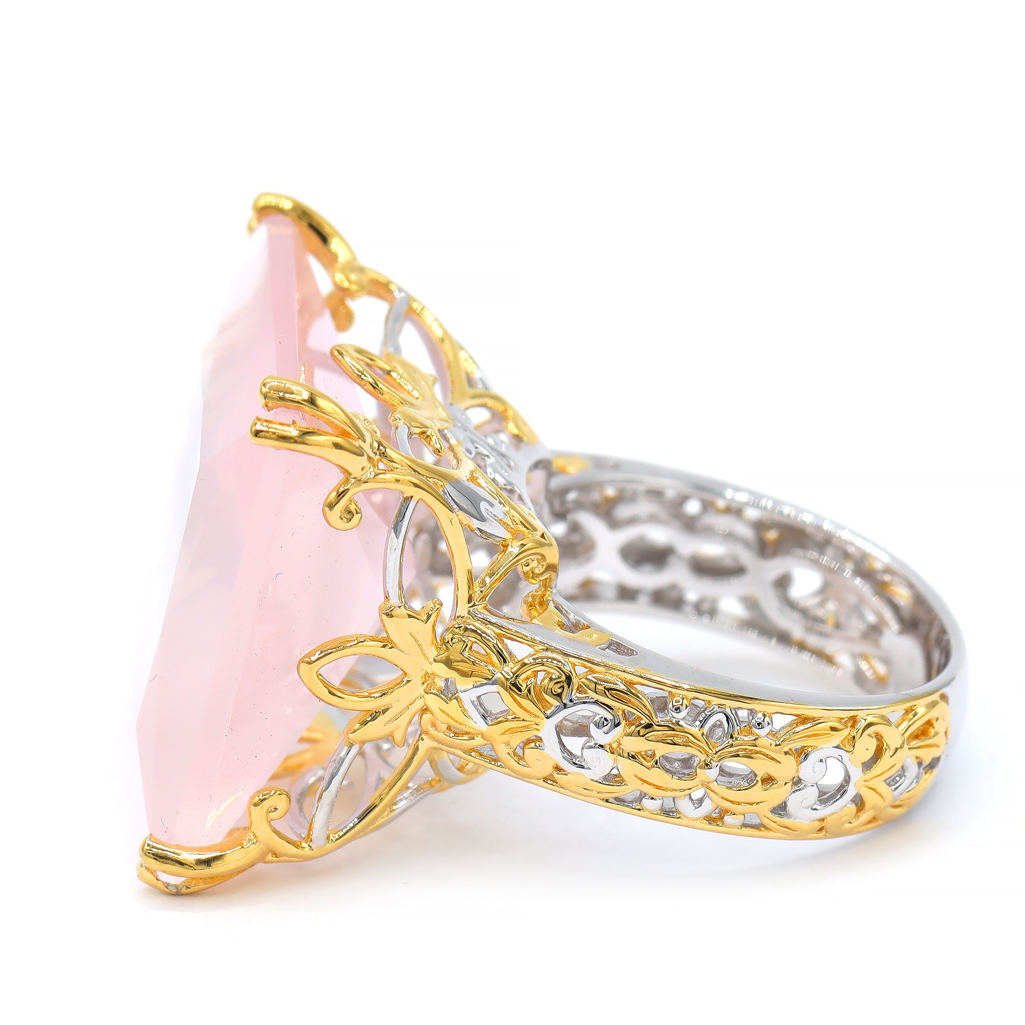 Gems en Vogue 24K Palladium Silver 37.50ctw Rose Quartz Honker Ring