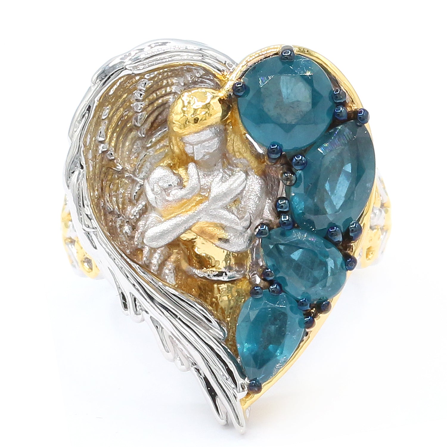 Gems en Vogue 3.3ctw Teal Kyanite Angel Ring