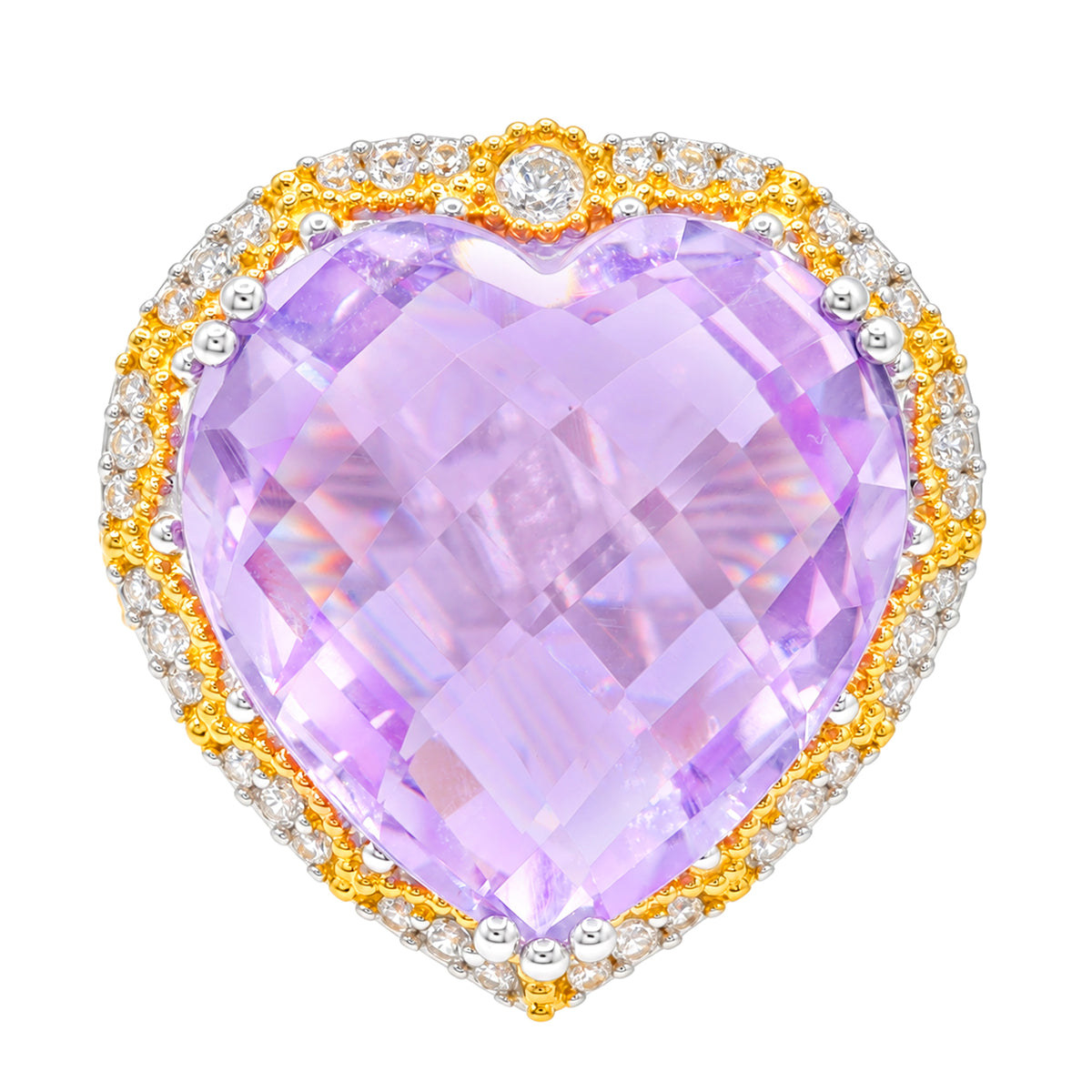 Gems en Vogue One-of-a-Kind 24K Palladium Silver 25.22ctw Heart Pink Amethyst & White Zircon Ring