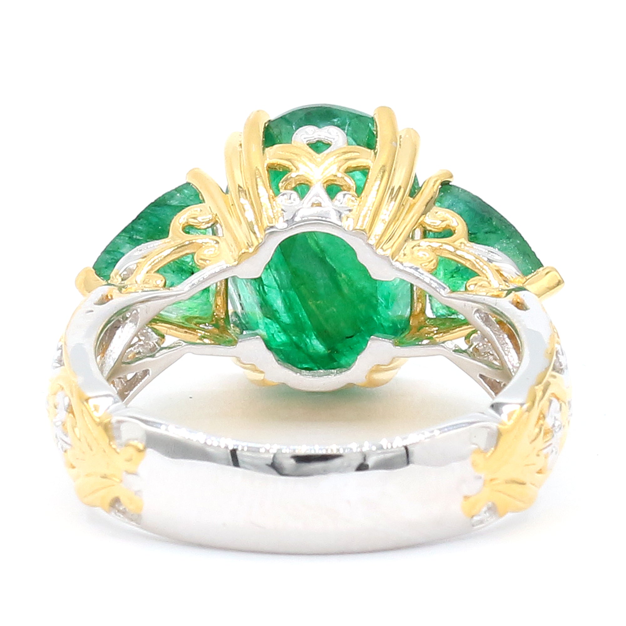 Gems en Vogue 24K Palladium Silver 8.40ctw Oval Grizzly Emerald Three Stone Ring